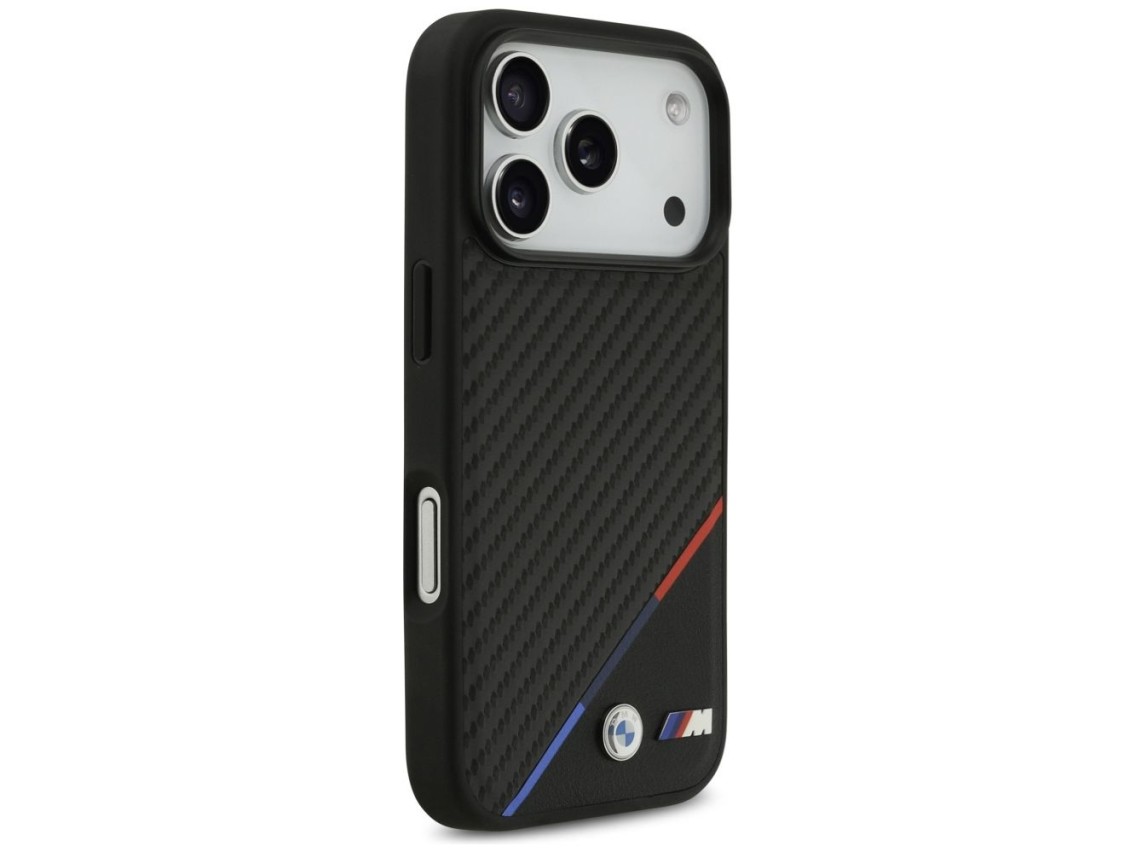 Capa MagSafe BMW M Carbon Tricolor Line para iPhone 17 Pro - Preta
