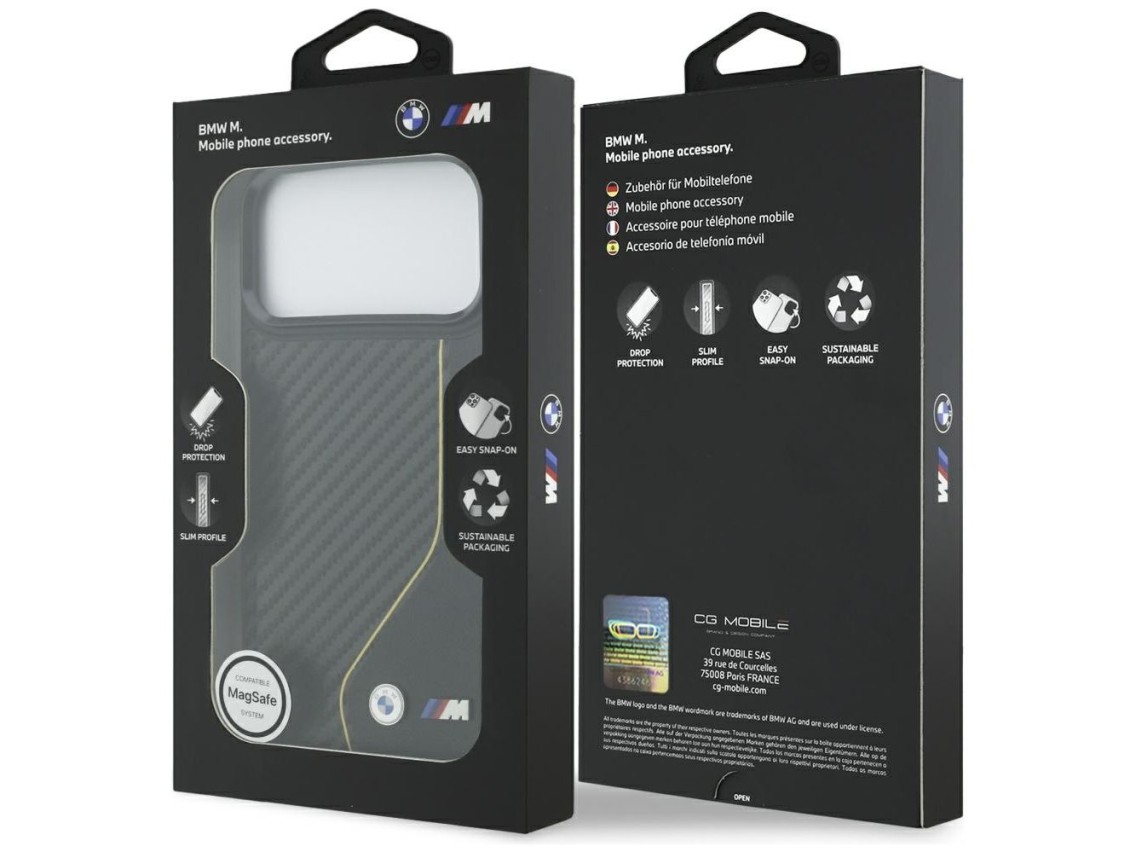 Capa MagSafe BMW M Carbon Line com logotipo para iPhone 17 Pro Max - Amarela
