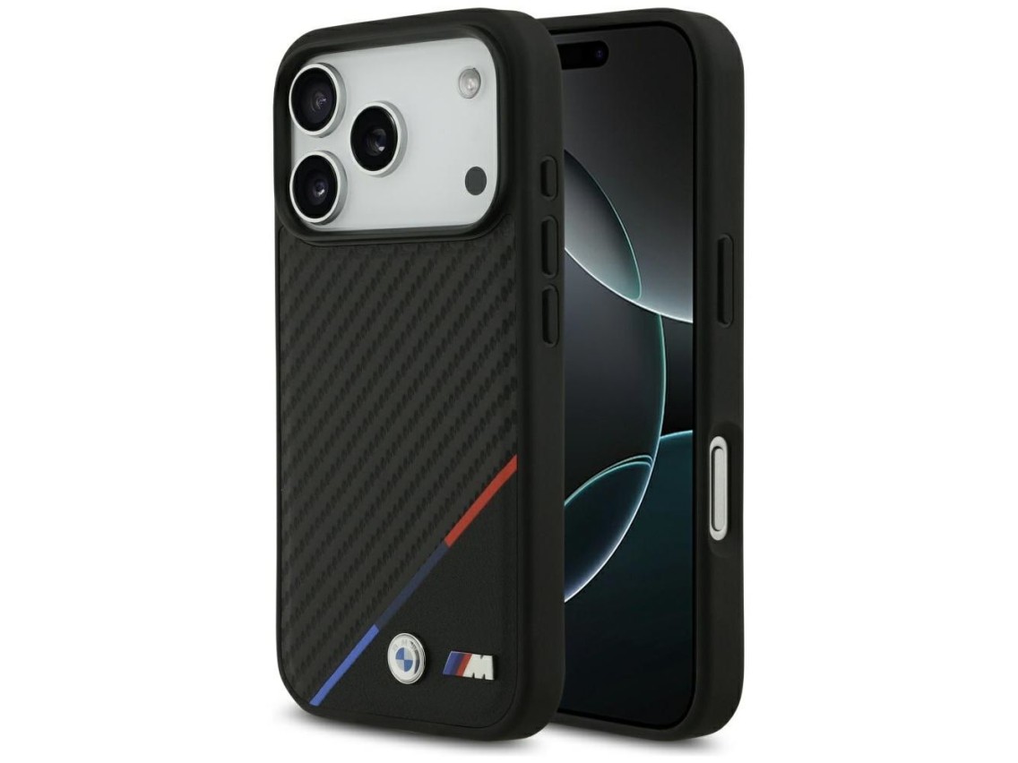 Capa MagSafe BMW M Carbon Tricolor Line para iPhone 17 Pro - Preta