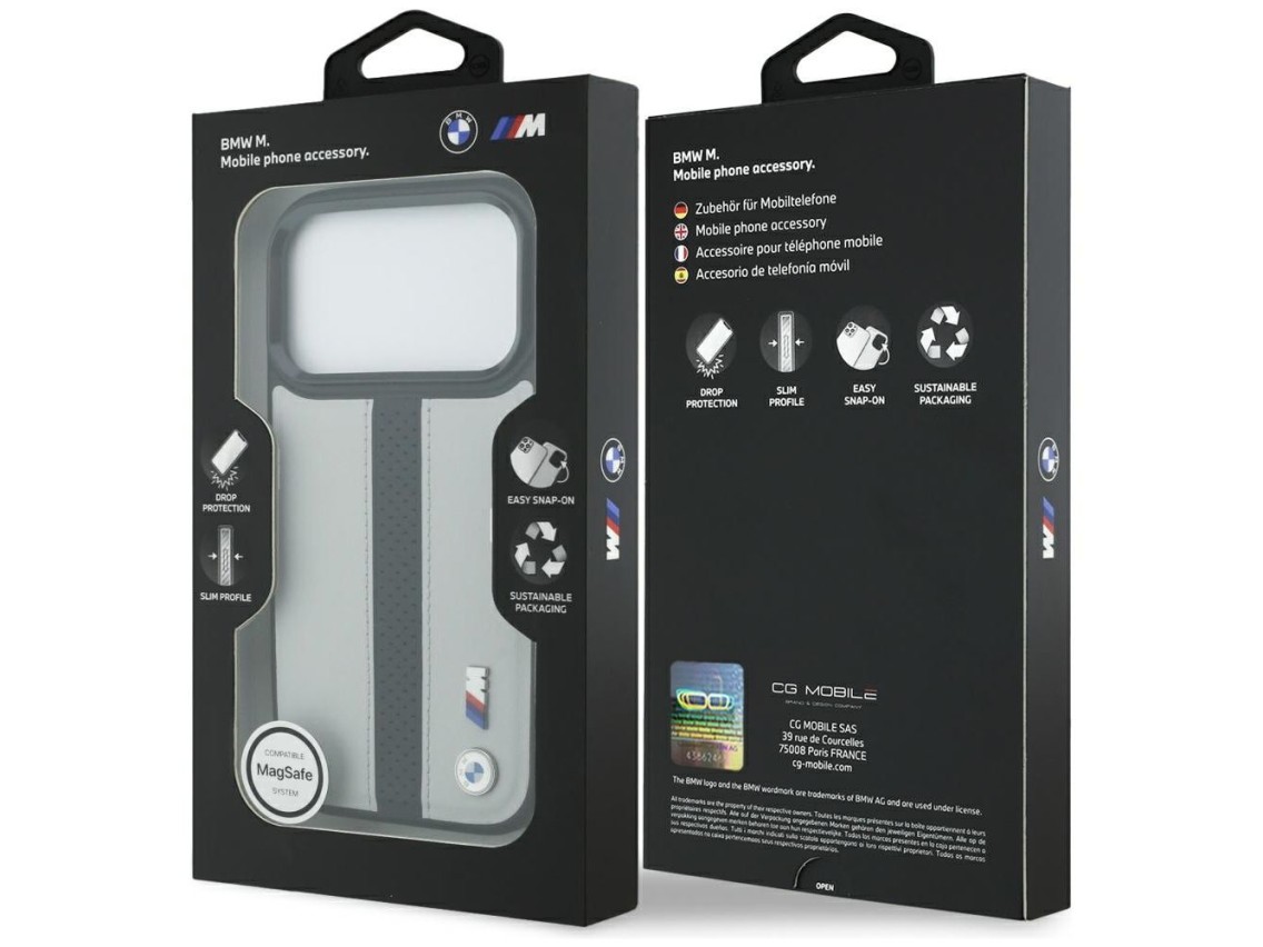 Capa MagSafe com logotipo BMW M Perforated Stripe para iPhone 17 Pro - Cinza