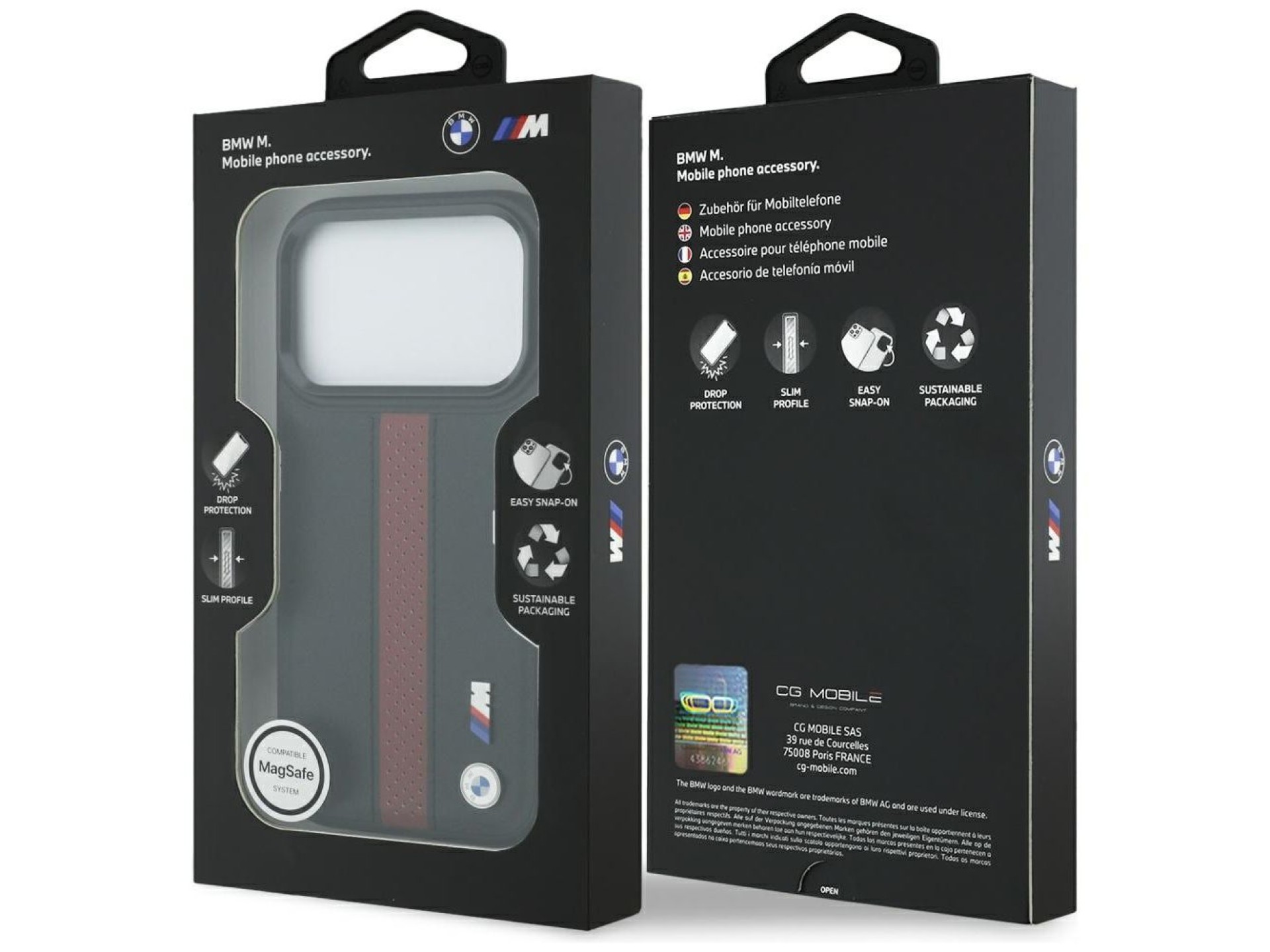 Capa MagSafe BMW M com logotipo de faixa perfurada para iPhone 17 Pro - Vermelha
