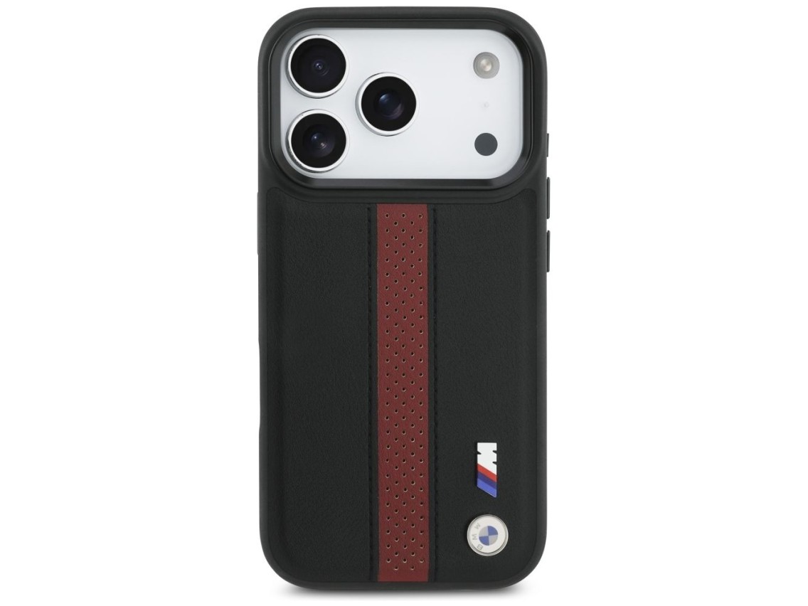 Capa MagSafe BMW M com logotipo de faixa perfurada para iPhone 17 Pro - Vermelha