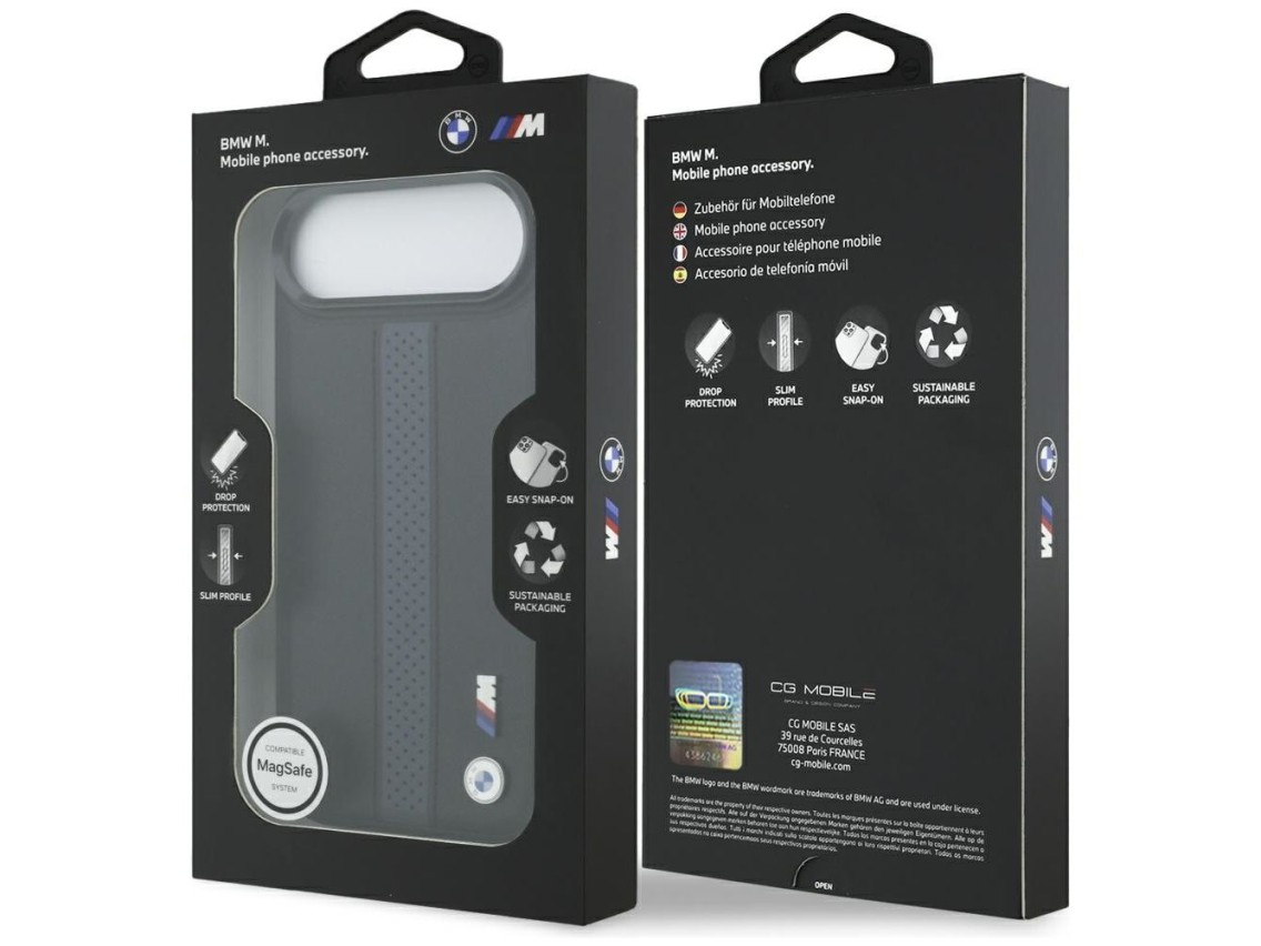 Capa MagSafe BMW M com logotipo de faixa perfurada para iPhone 17 Air - Azul