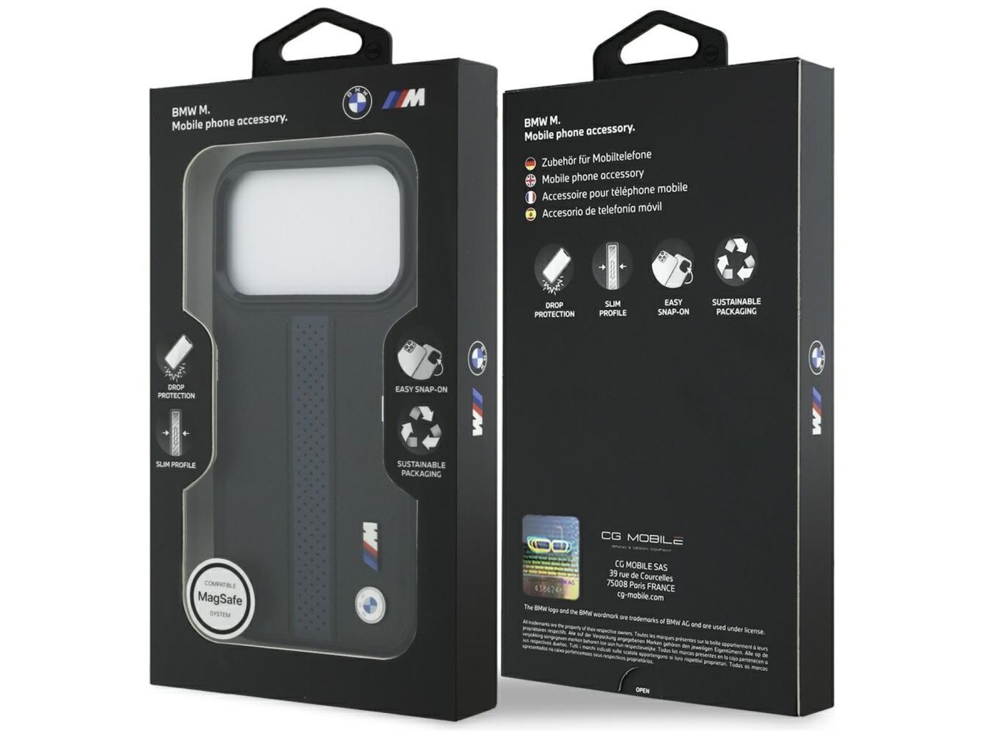Capa MagSafe BMW M com logotipo de faixa perfurada para iPhone 17 Pro - Azul