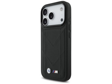 Capa MagSafe com logotipo BMW M acolchoado para iPhone 17 Pro - Preta Capa MagSafe com logotipo BMW M acolchoado para iPhone 17 Pro - Preta
