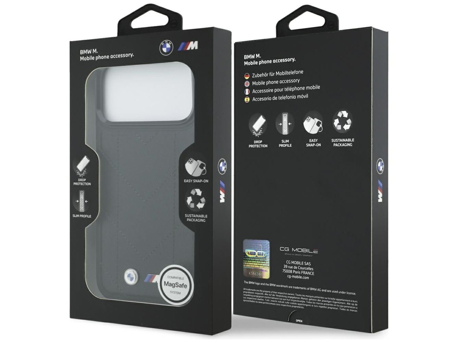 Capa MagSafe com logotipo acolchoado BMW M para iPhone 17 Pro Max - Preta