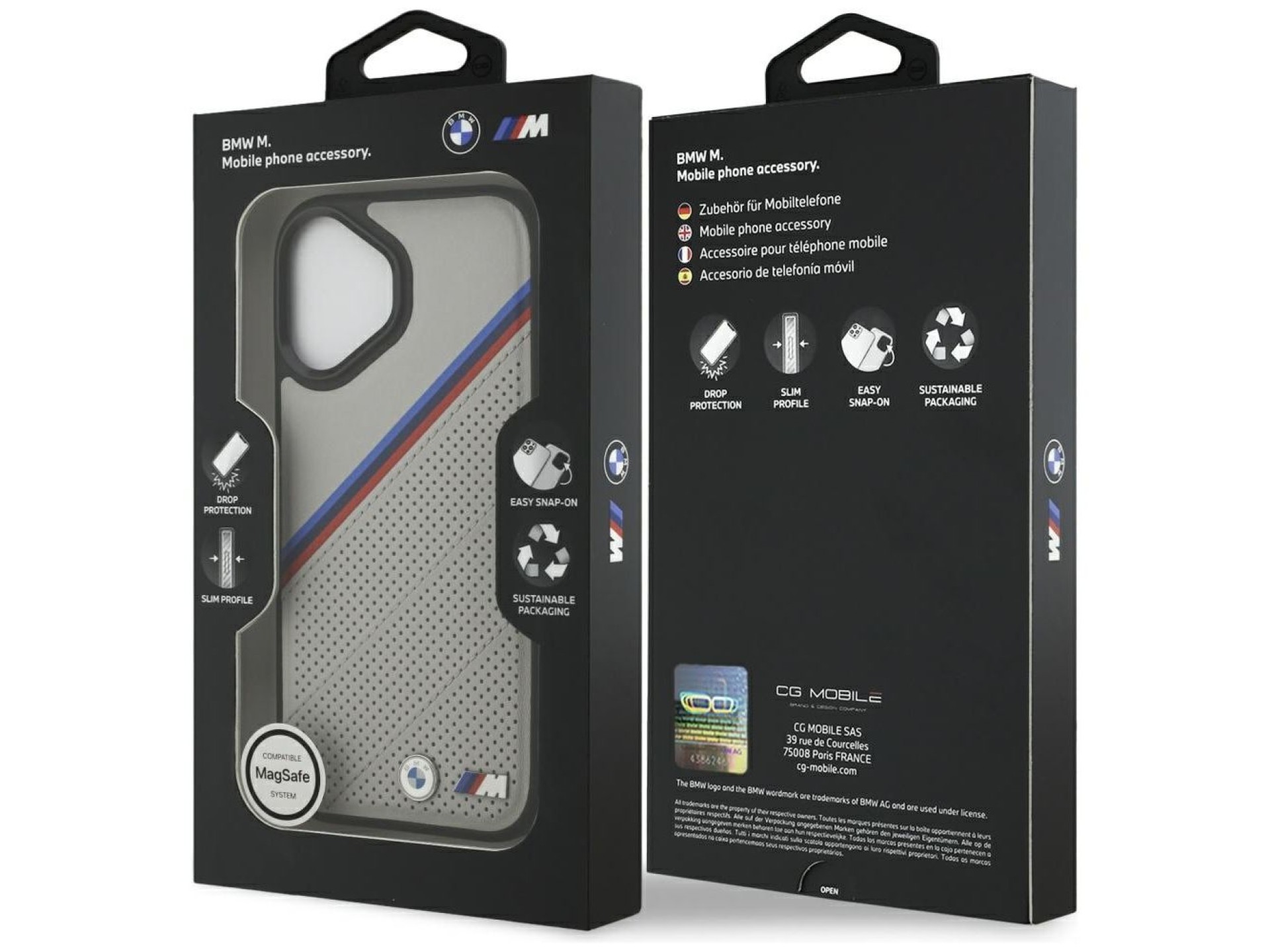 Capa MagSafe BMW M Tricolor Metal Logo para iPhone 17 - Cinza