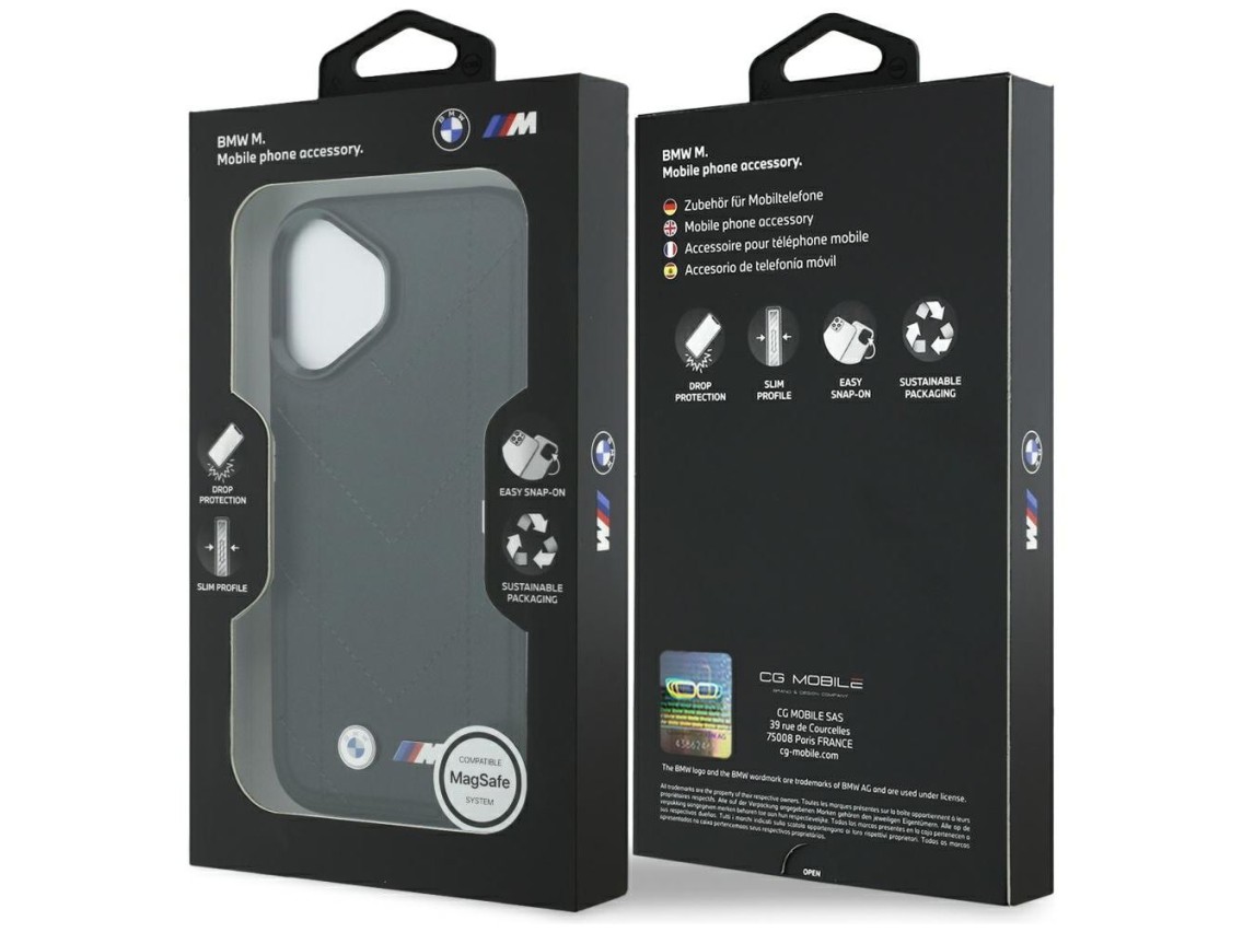 Capa MagSafe para iPhone 17 com logotipo BMW M acolchoado - Preta