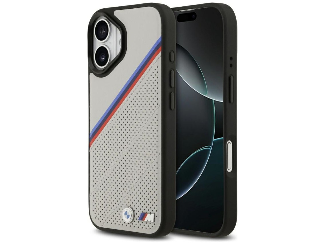 Capa MagSafe BMW M Tricolor Metal Logo para iPhone 17 - Cinza