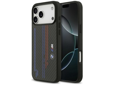 Capa MagSafe BMW M Kevlar com Linhas e Logotipo para iPhone 17 Pro Max - Preta