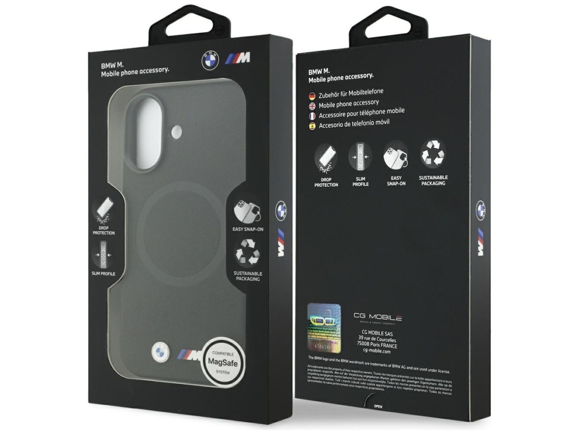 Funda BMW M FW con logo metálico y MagSafe para iPhone 17 - Negra