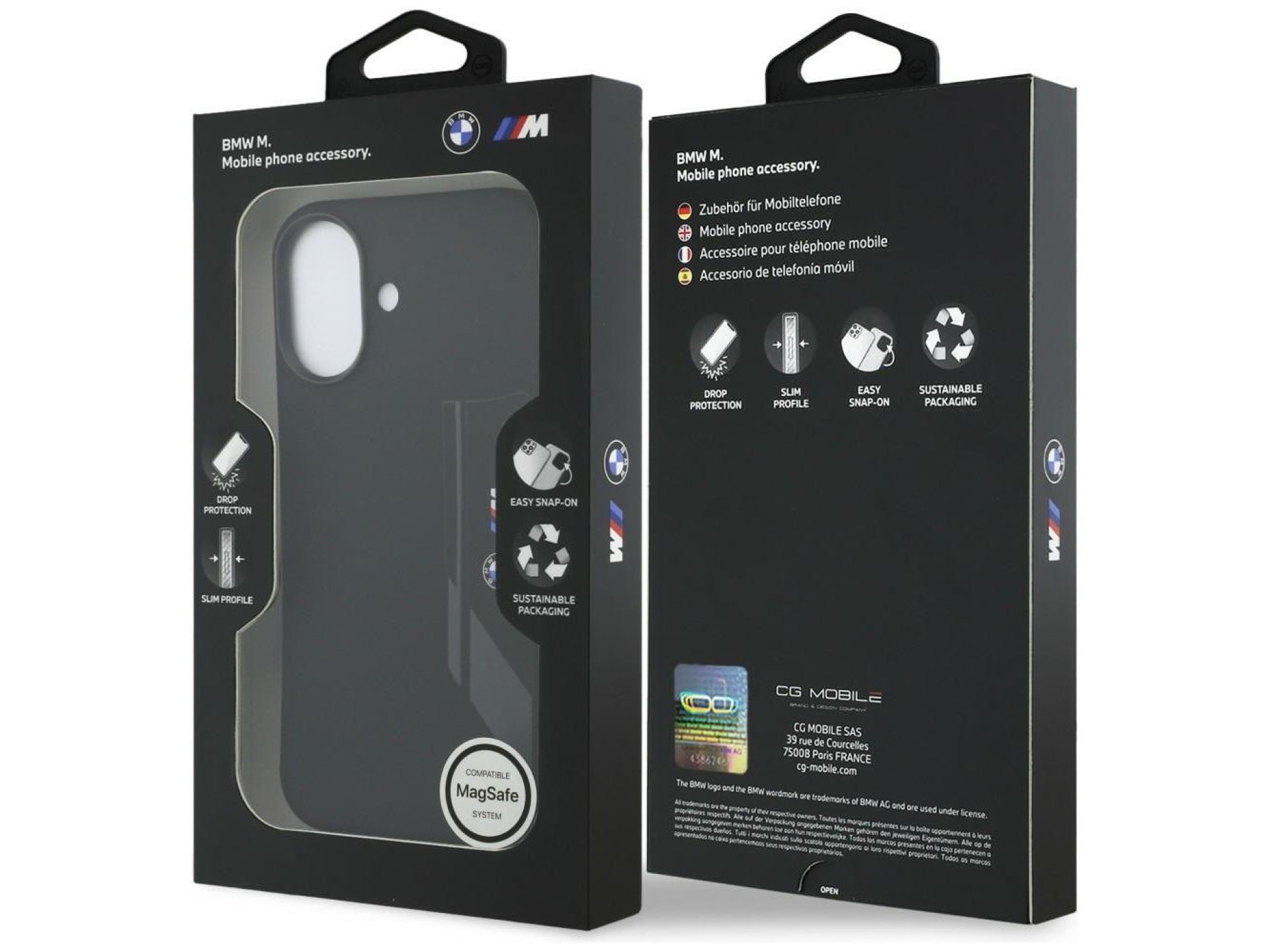 Funda BMW M de silicona con logo vertical MagSafe para iPhone 17 - Negra