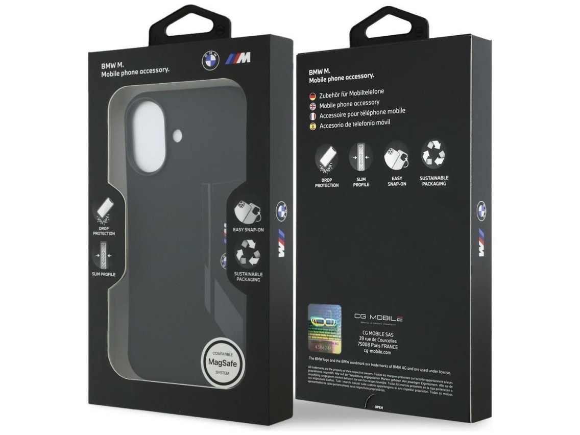 Funda BMW M de silicona con logo vertical MagSafe para iPhone 17 - Negra