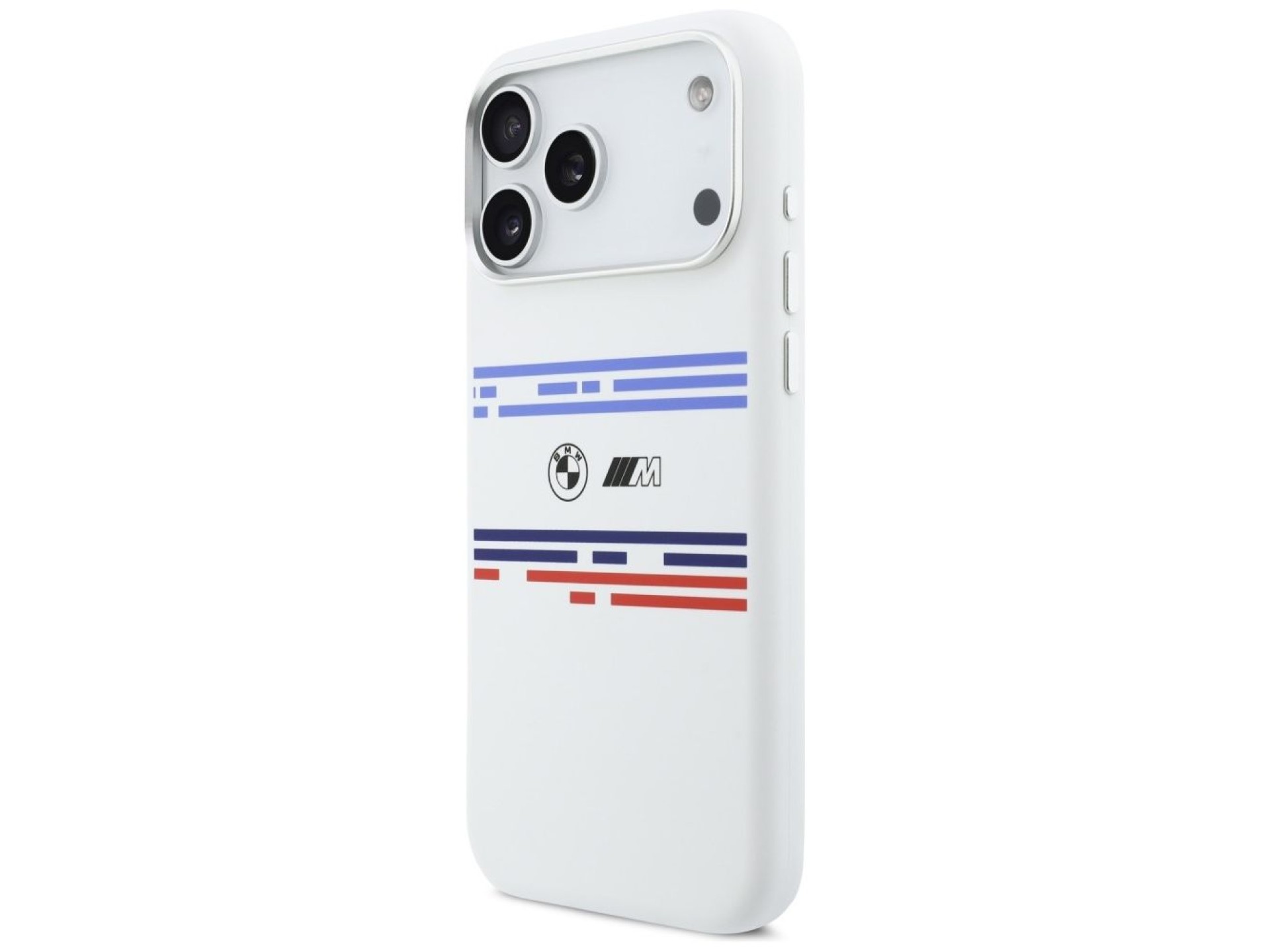 Capa MagSafe BMW M de silicone com linhas horizontais para iPhone 17 Pro Max - Branca