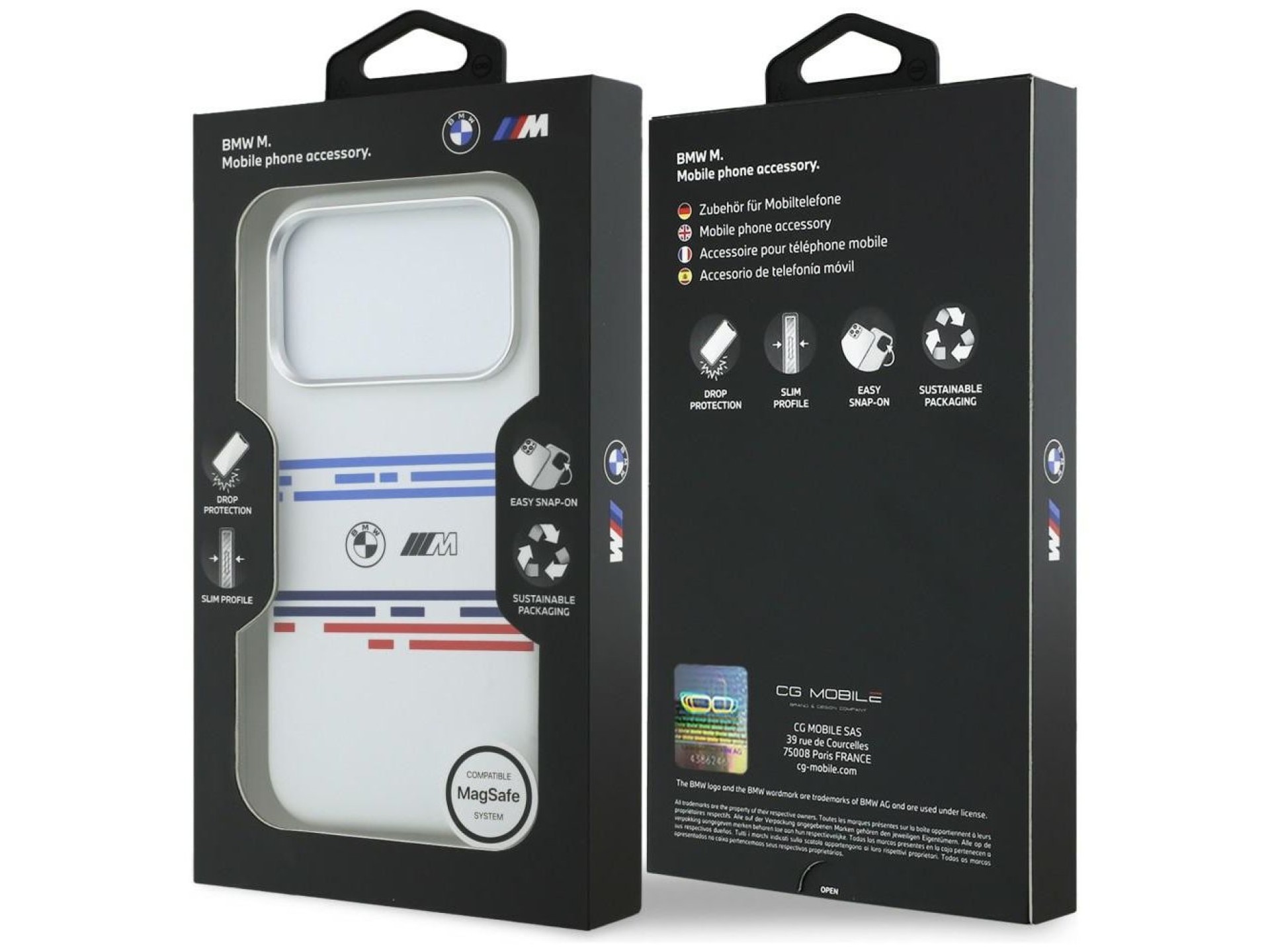 Funda BMW M Silicona con Línea Horizontal MagSafe para iPhone 17 Pro - Blanca