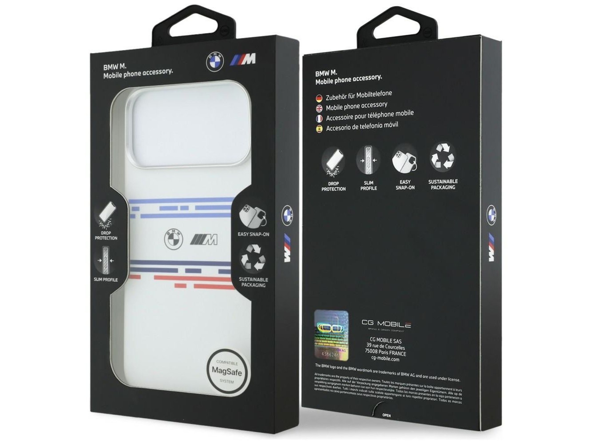 Capa MagSafe BMW M de silicone com linhas horizontais para iPhone 17 Pro Max - Branca