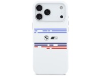 Capa MagSafe BMW M de silicone com linhas horizontais para iPhone 17 Pro Max - Branca Capa MagSafe BMW M de silicone com linhas horizontais para iPhone 17 Pro Max - Branca