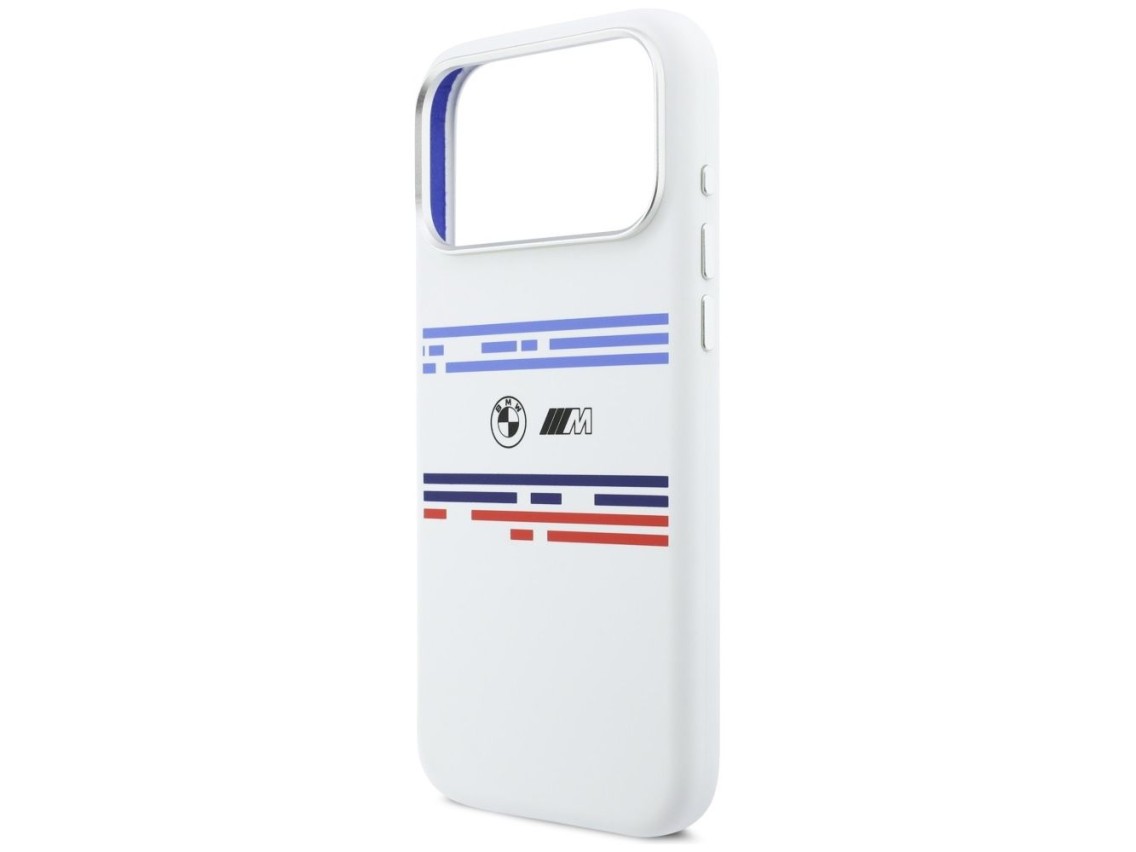 Capa MagSafe BMW M de silicone com linhas horizontais para iPhone 17 Pro Max - Branca
