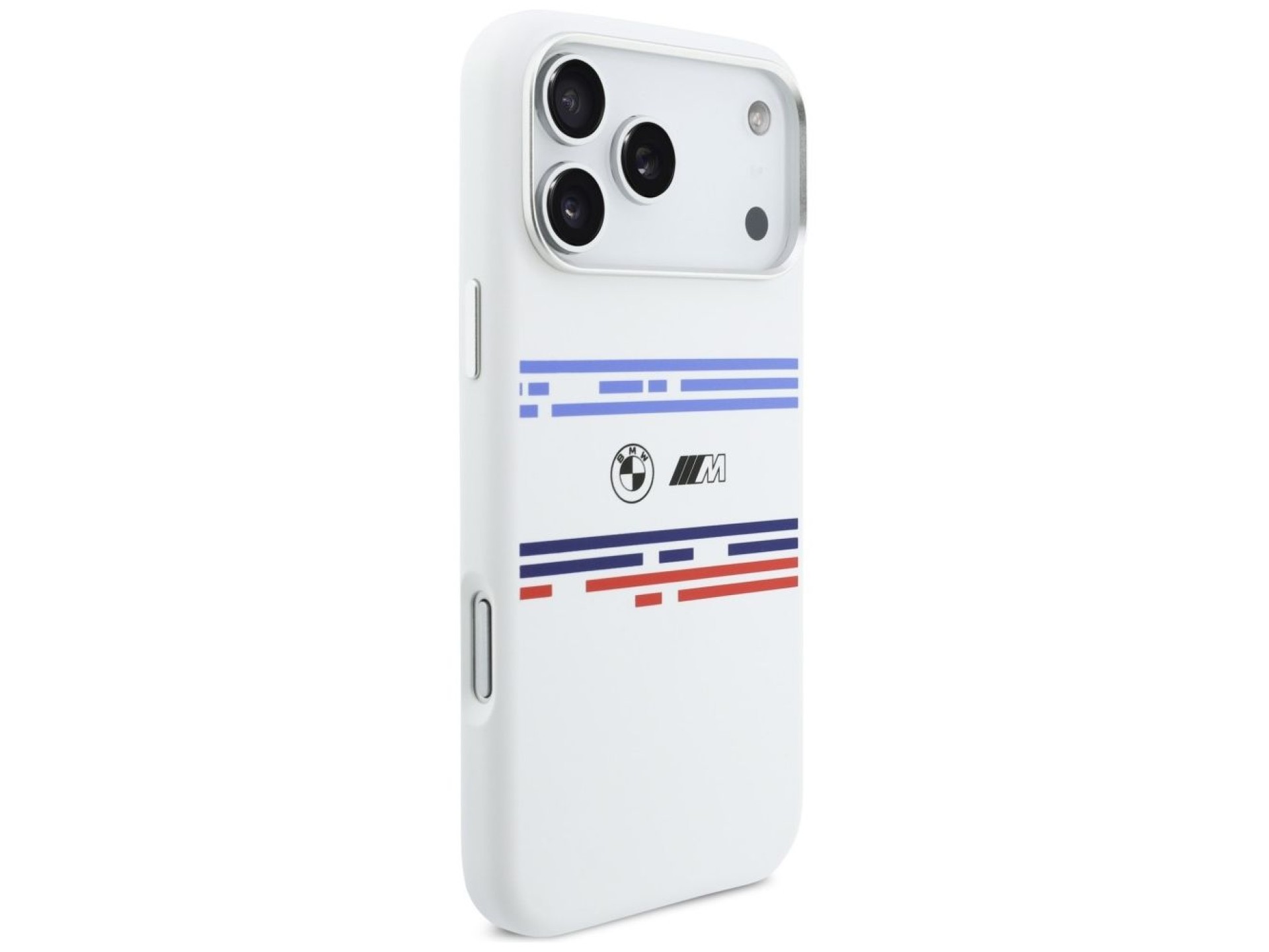 Capa MagSafe BMW M de silicone com linhas horizontais para iPhone 17 Pro Max - Branca
