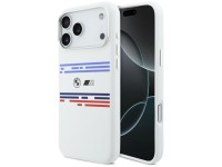 Capa MagSafe BMW M de silicone com linhas horizontais para iPhone 17 Pro Max - Branca Capa MagSafe BMW M de silicone com linhas horizontais para iPhone 17 Pro Max - Branca