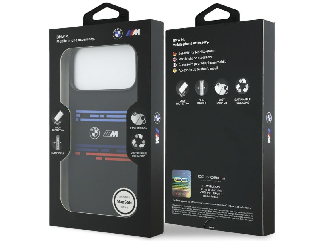 Funda BMW M Silicona con Línea Horizontal MagSafe para iPhone 17 Pro Max - Negra