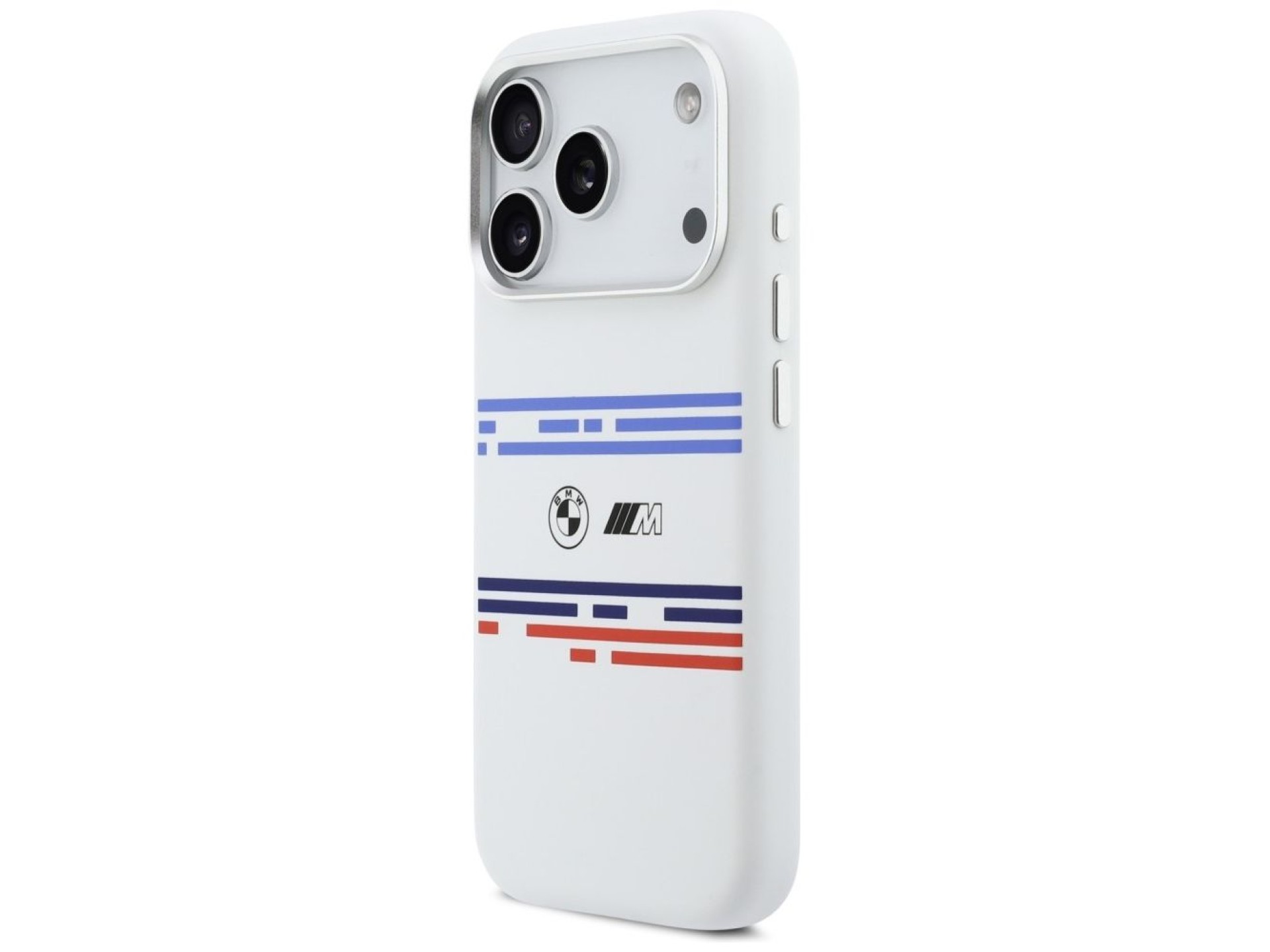 Funda BMW M Silicona con Línea Horizontal MagSafe para iPhone 17 Pro - Blanca