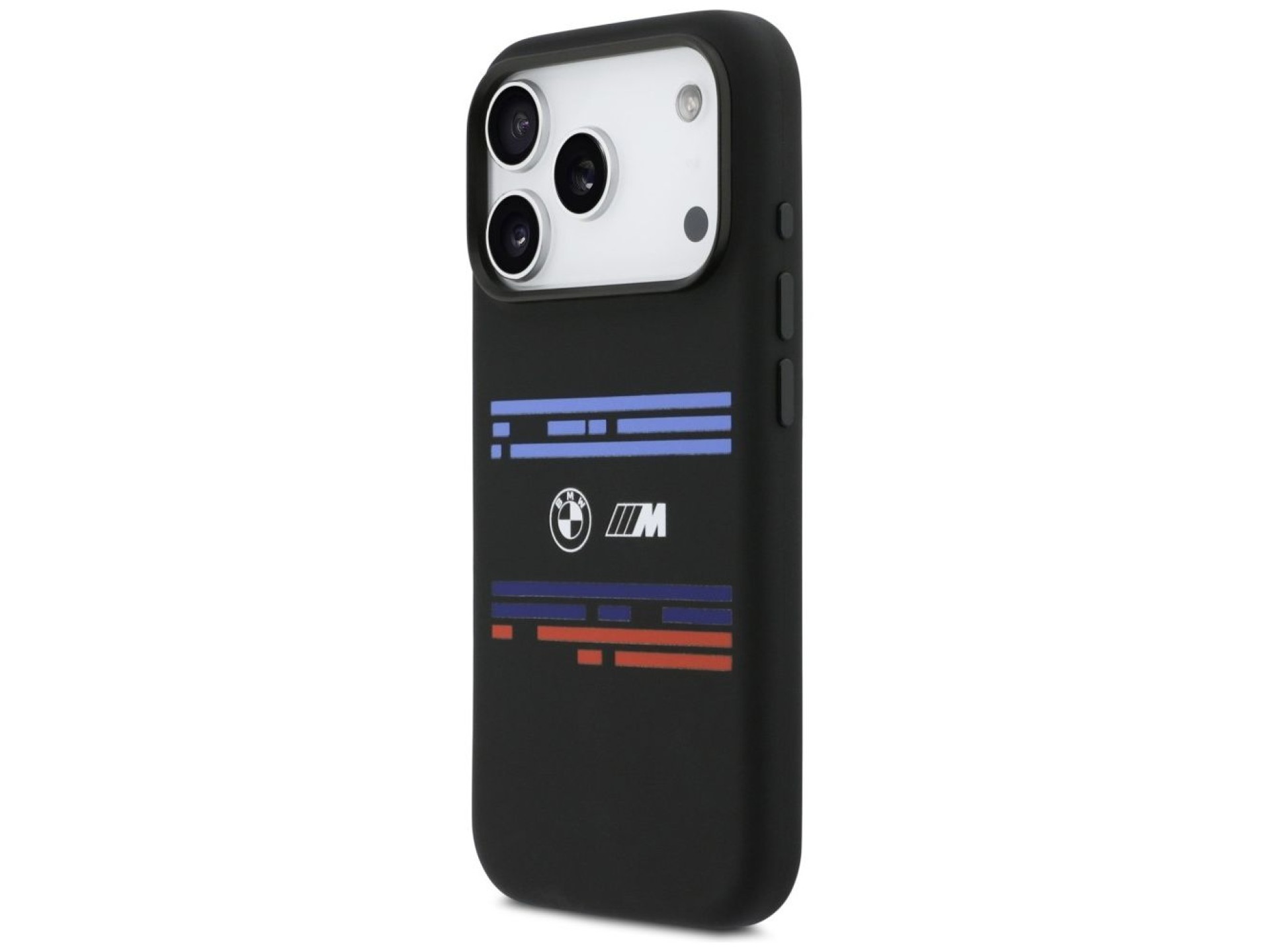 Capa MagSafe BMW M de silicone com linhas horizontais para iPhone 17 Pro - Preta