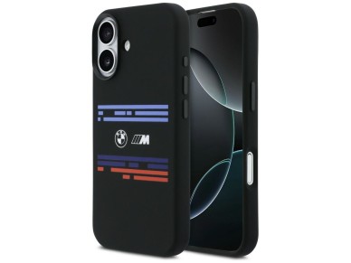 Capa MagSafe BMW M de silicone com linhas horizontais para iPhone 17 - Preta