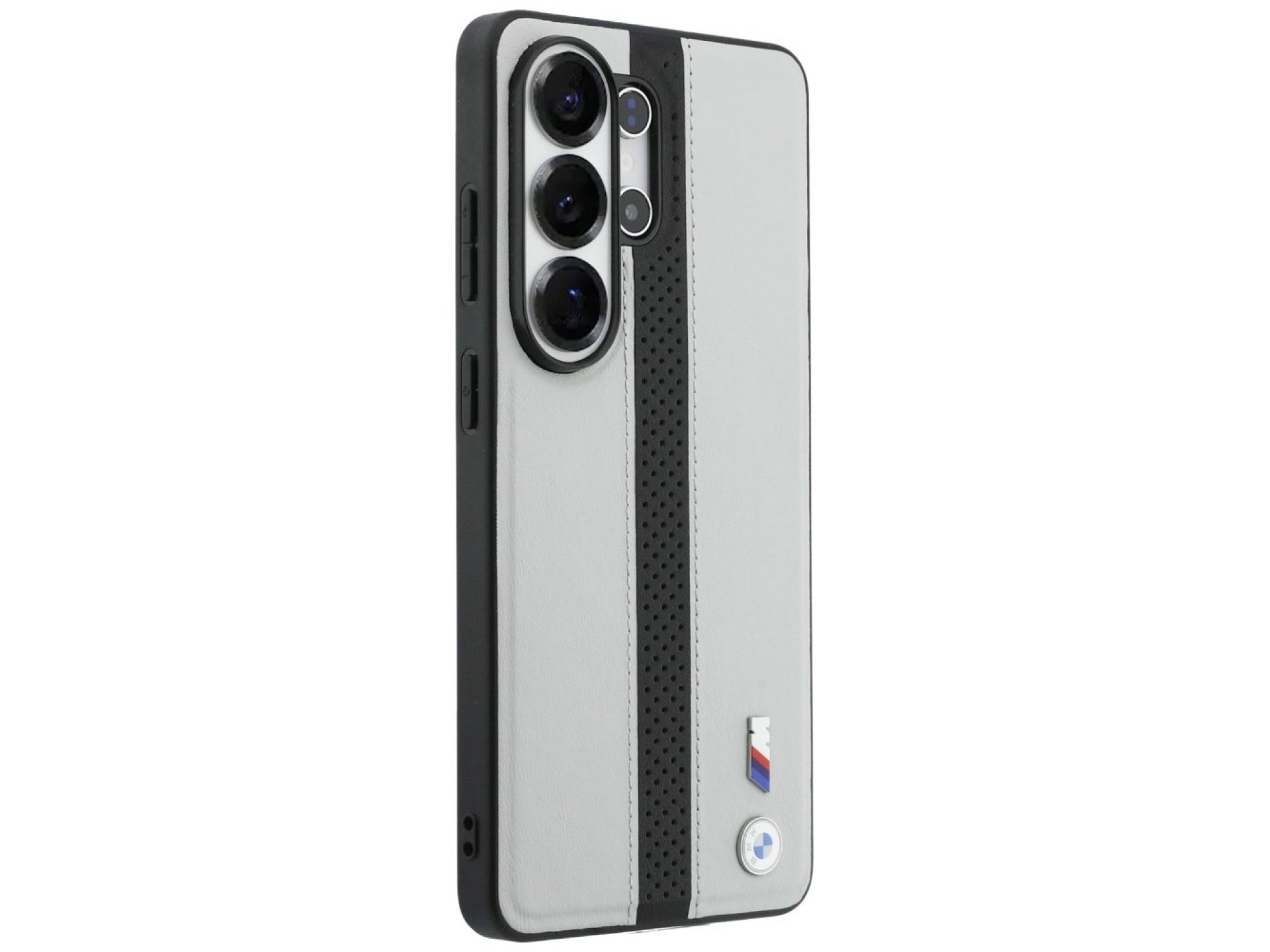 Capa MagSafe com logotipo BMW Perfurado e Listras para Samsung Galaxy S26 Ultra - Cinza