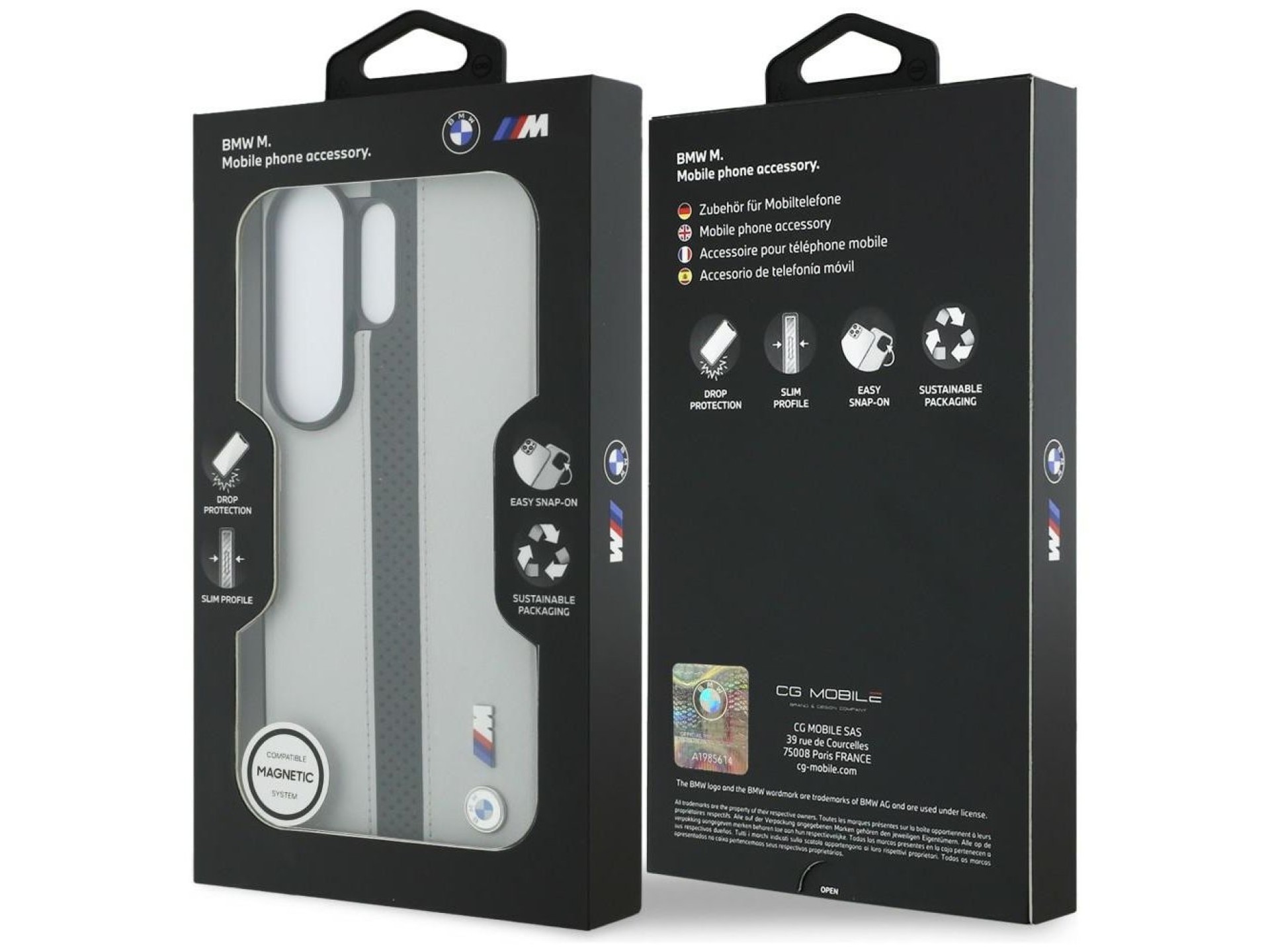 Capa MagSafe com logotipo BMW Perfurado e Listras para Samsung Galaxy S26 Ultra - Cinza