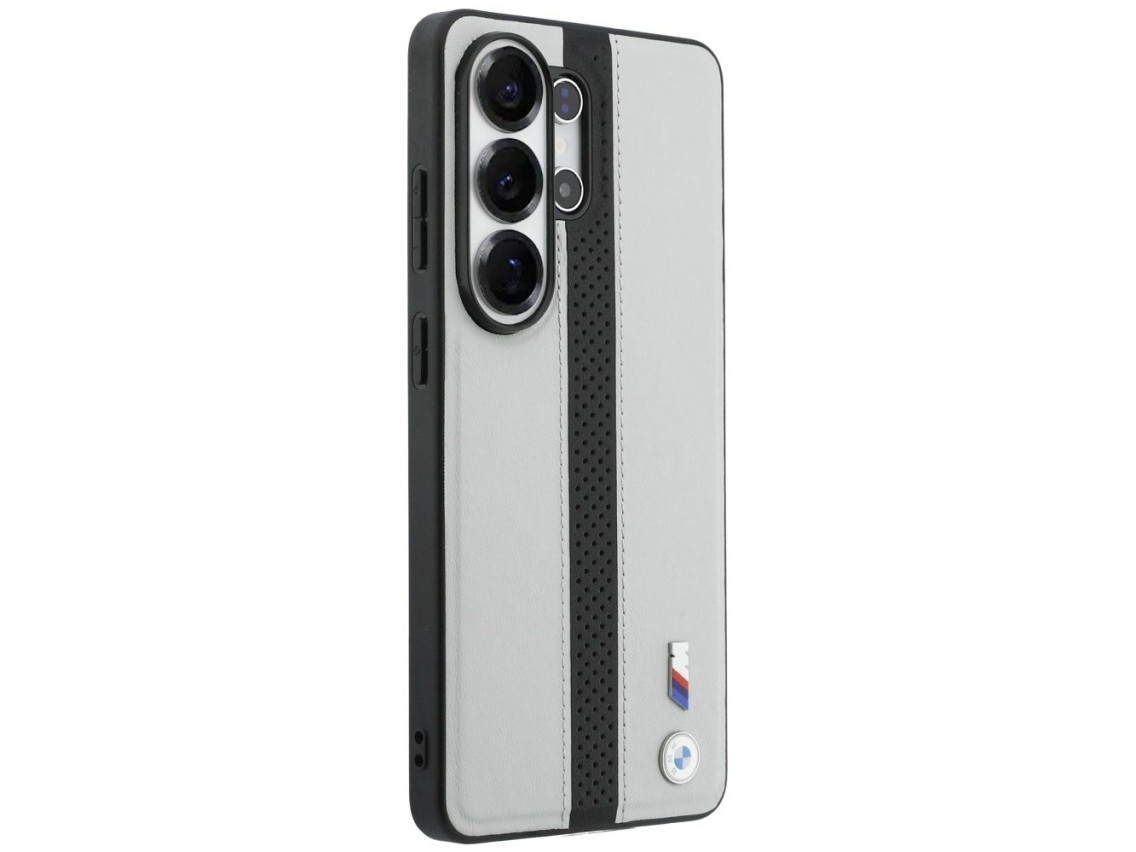 Capa MagSafe com logotipo BMW Perfurado e Listras para Samsung Galaxy S26 Ultra - Cinza