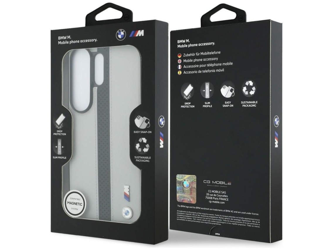 Capa MagSafe com logotipo BMW Perfurado e Listras para Samsung Galaxy S26 Ultra - Cinza