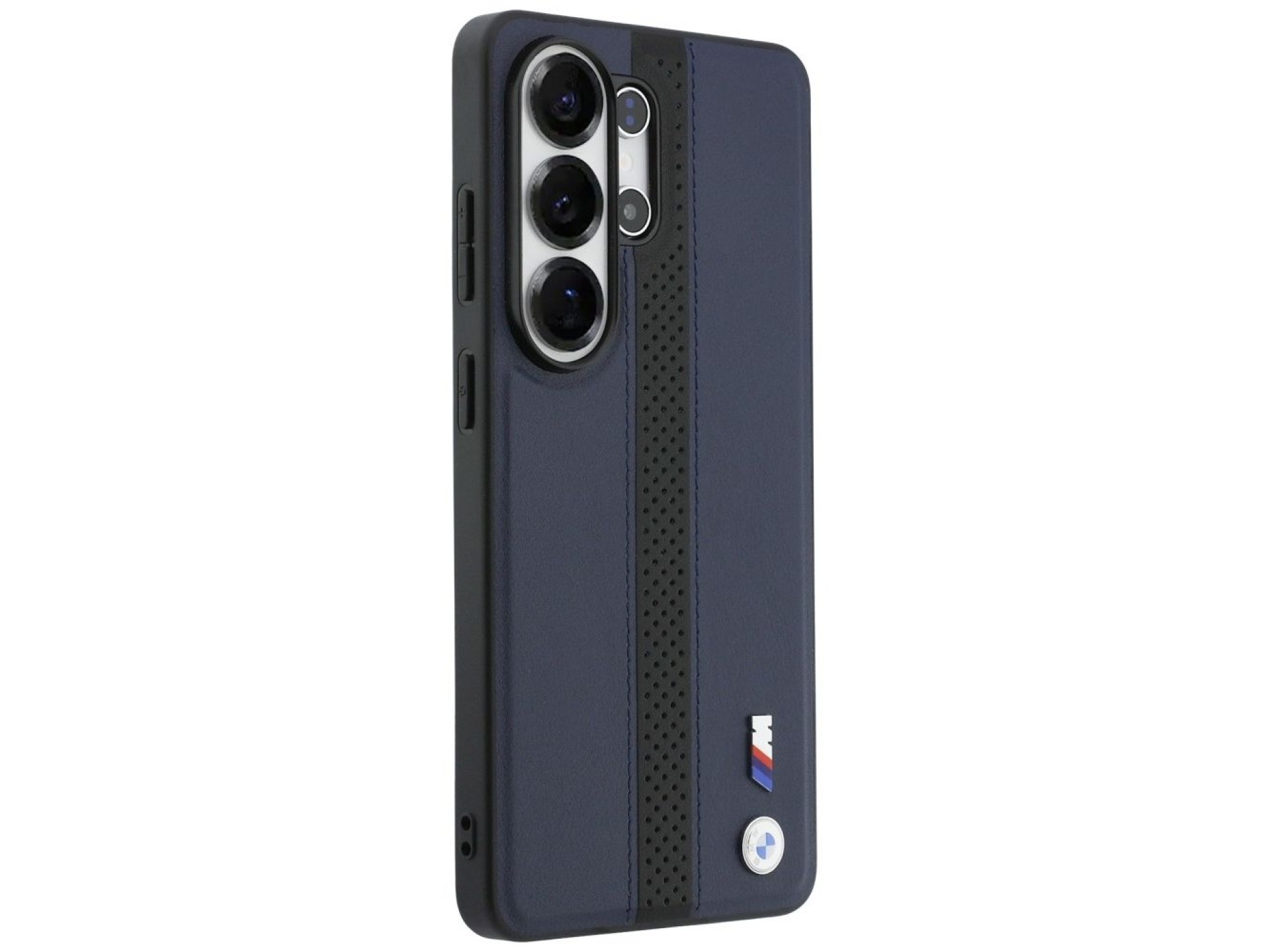 Capa MagSafe com logotipo BMW Perfurado e Listras para Samsung Galaxy S26 Ultra - Azul Marinho