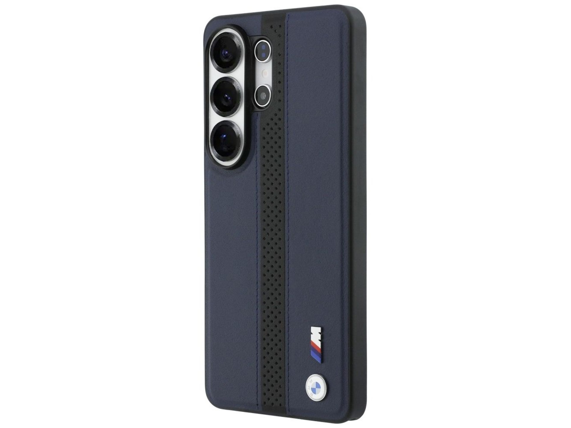 Capa MagSafe com logotipo BMW Perfurado e Listras para Samsung Galaxy S26 Ultra - Azul Marinho