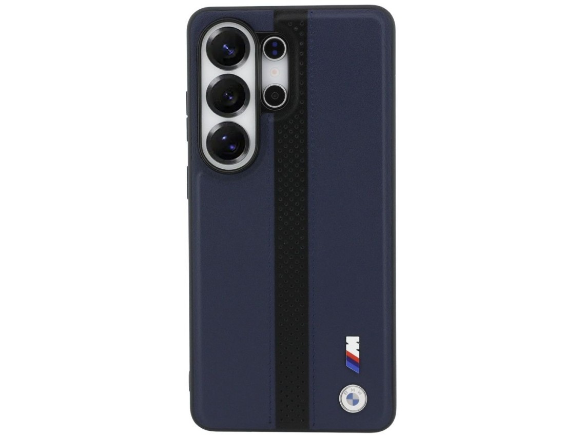 Capa MagSafe com logotipo BMW Perfurado e Listras para Samsung Galaxy S26 Ultra - Azul Marinho