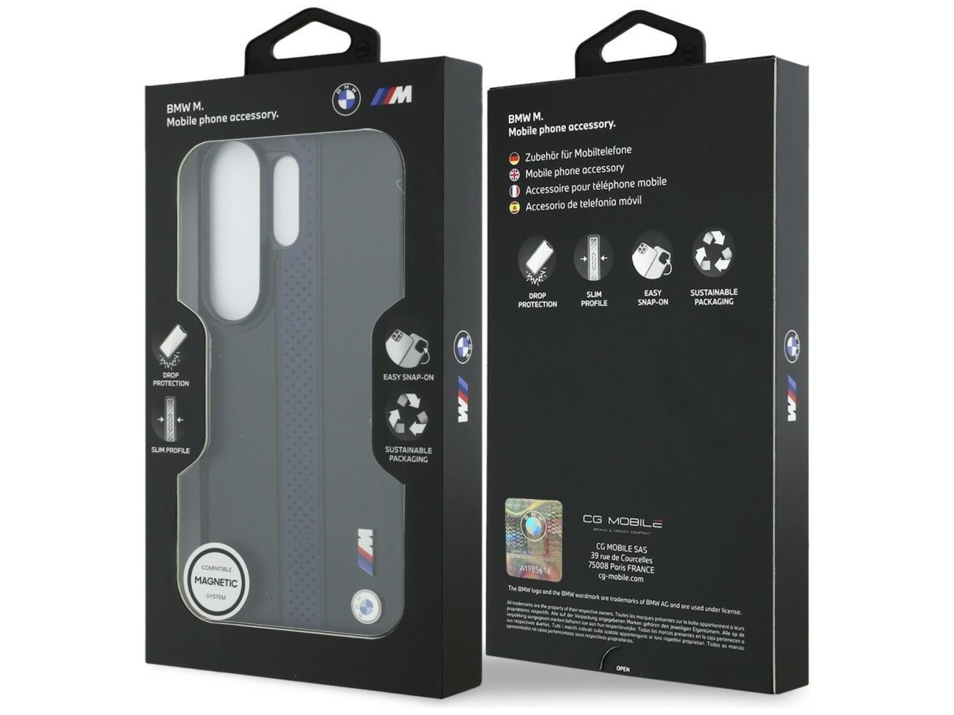 Capa MagSafe com logotipo BMW Perfurado e Listras para Samsung Galaxy S26 Ultra - Azul