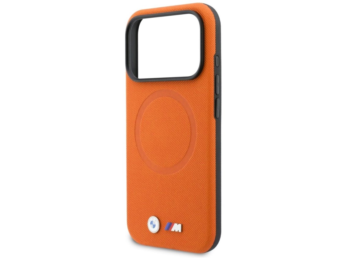 Capa MagSafe com logotipo BMW M FW em metal para iPhone 17 Pro - Laranja