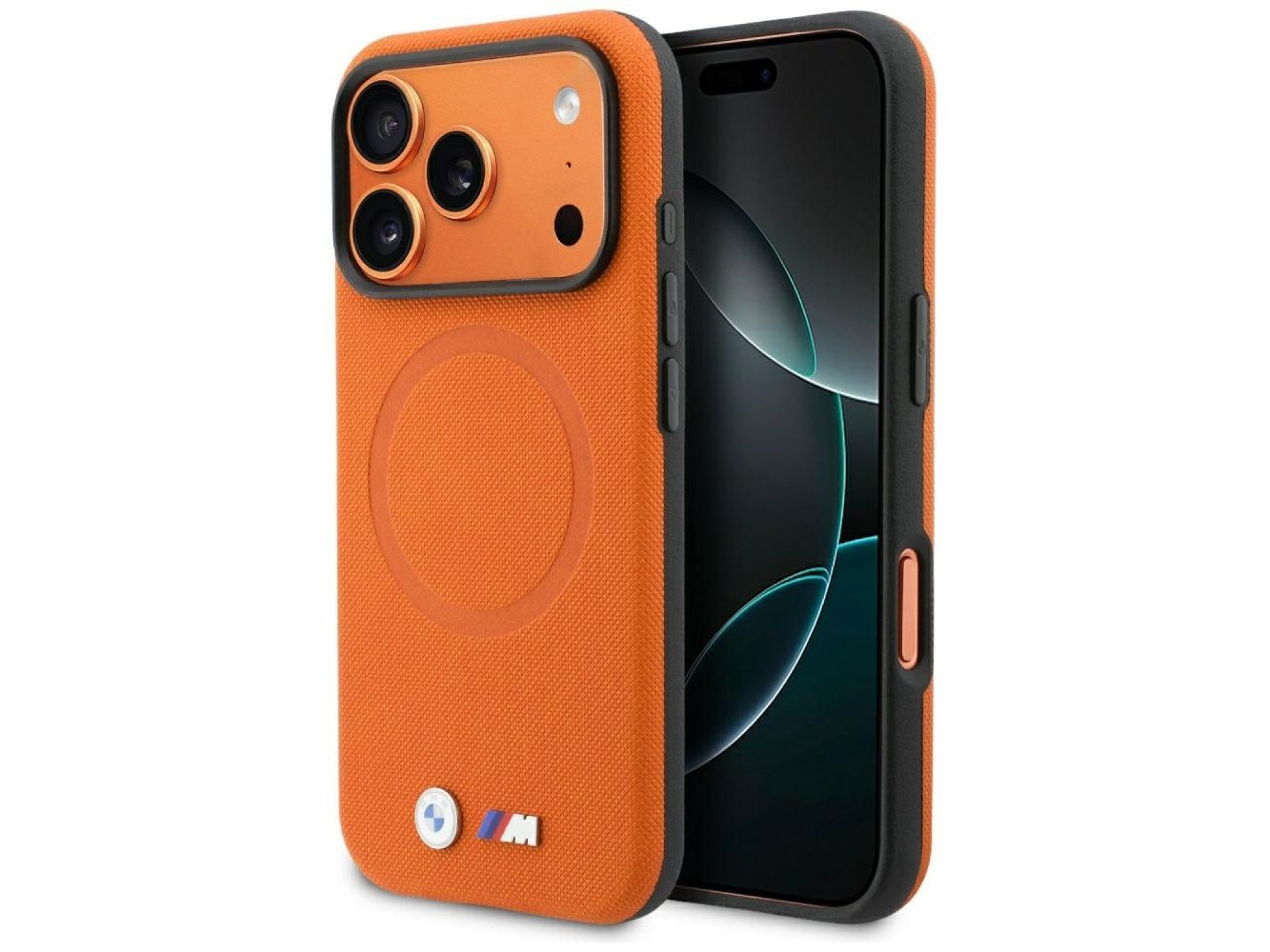 Capa MagSafe com logotipo BMW M FW em metal para iPhone 17 Pro - Laranja