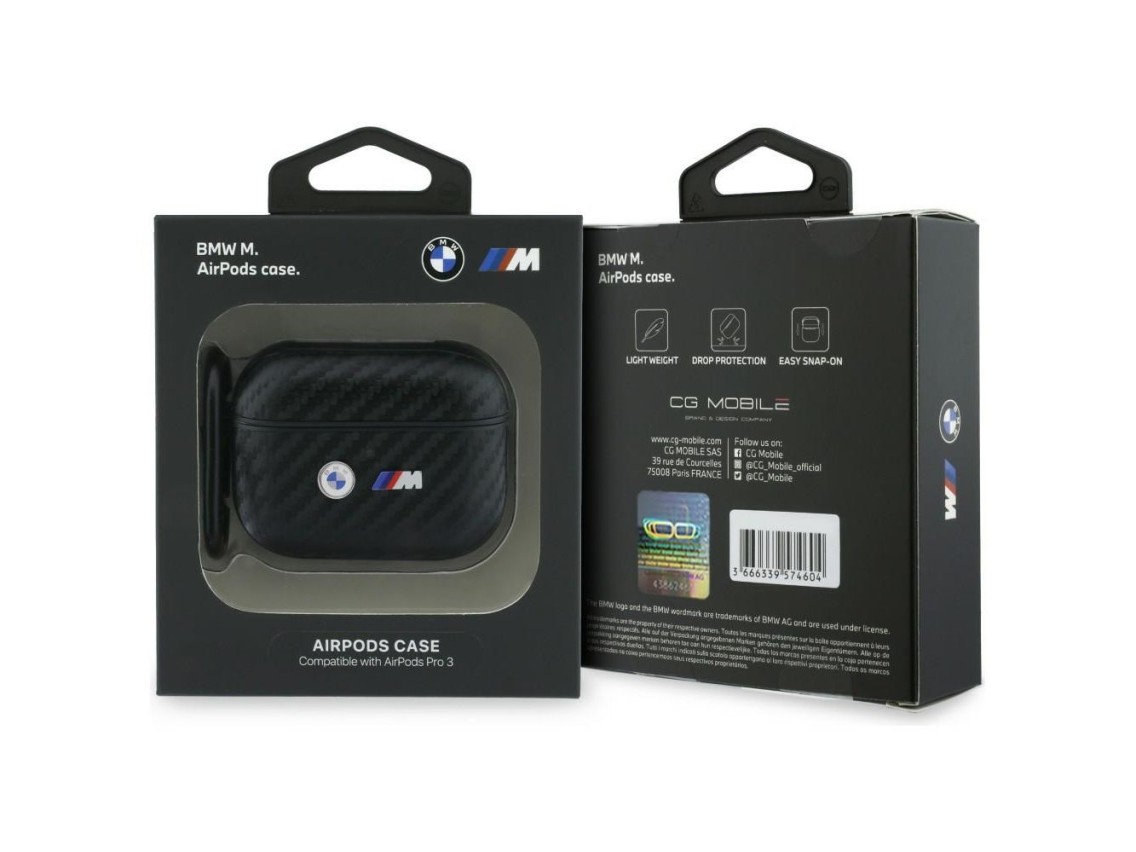 Capa BMW Carbon Metal com Logotipo para AirPods Pro 3 - Preta
