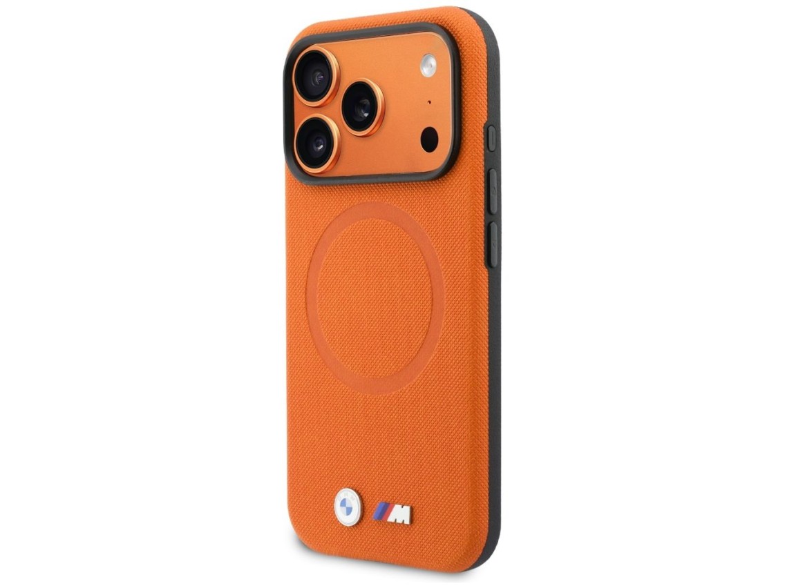 Capa MagSafe com logotipo BMW M FW em metal para iPhone 17 Pro - Laranja