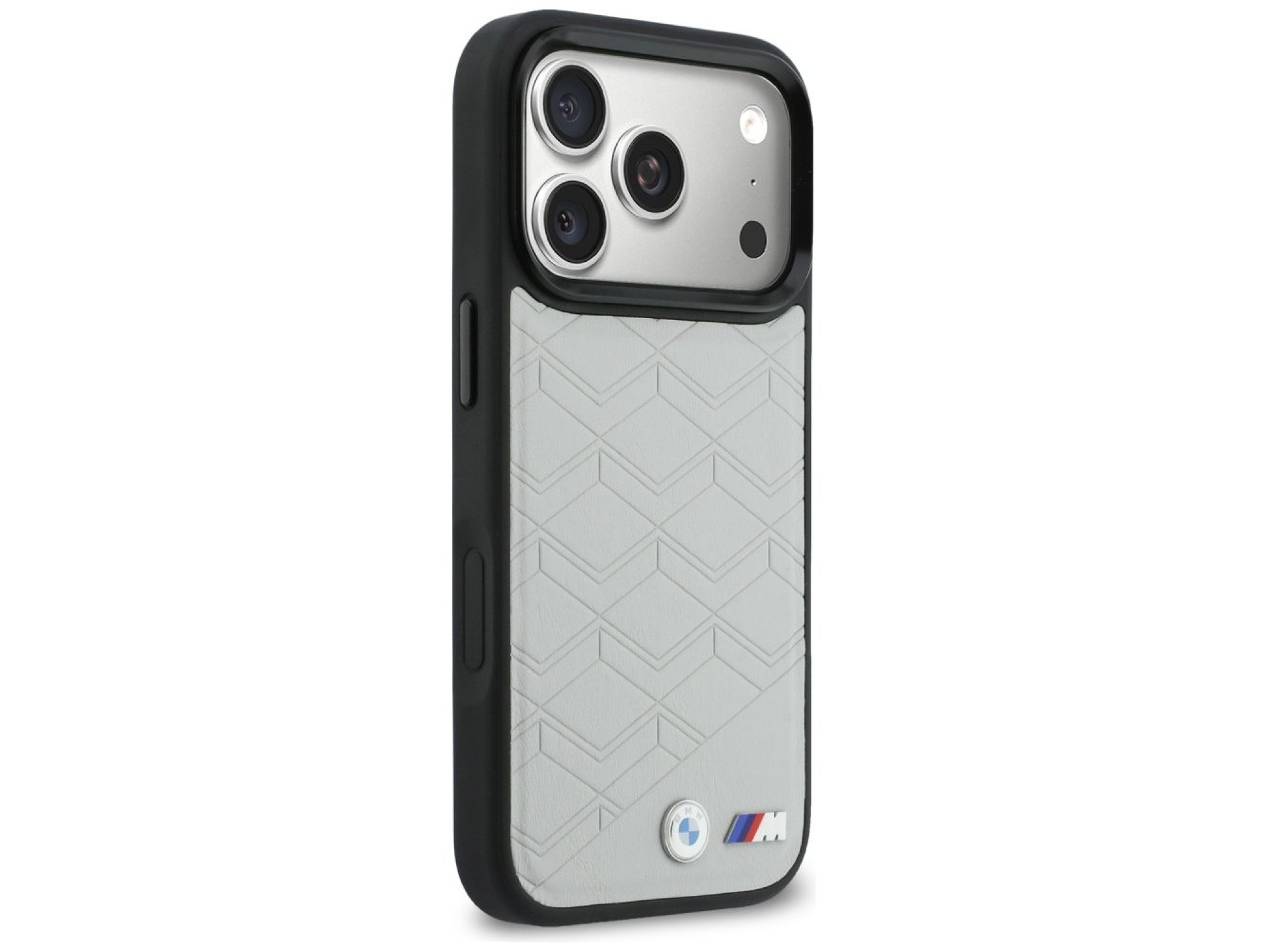 Capa MagSafe com o logotipo BMW M para iPhone 17 Pro, cinza.