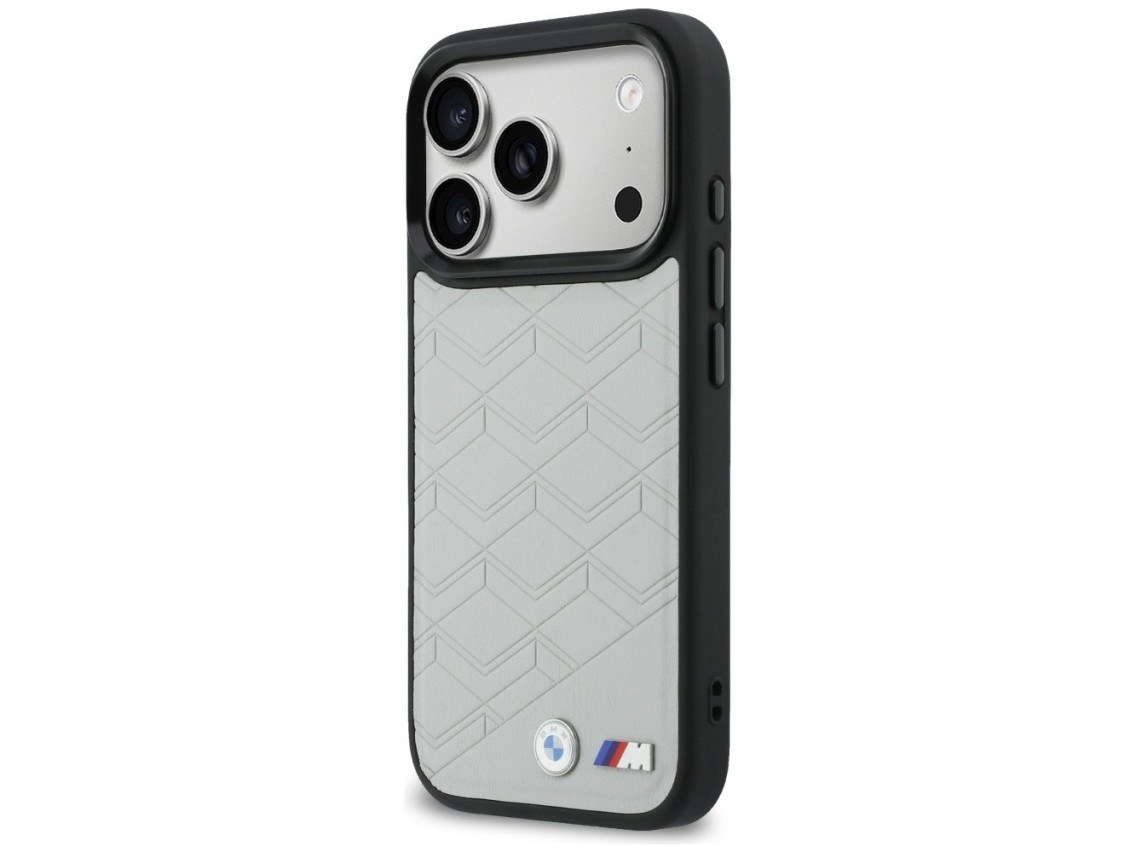 Capa MagSafe com o logotipo BMW M para iPhone 17 Pro, cinza.