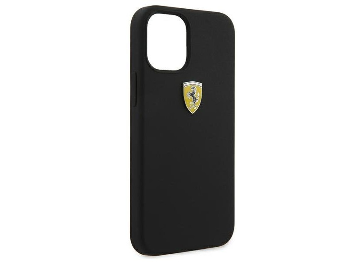 Funda rígida Ferrari FESSIHCP12SBK para iPhone 12 mini de 5,4" en color negro/negro, de silicona On