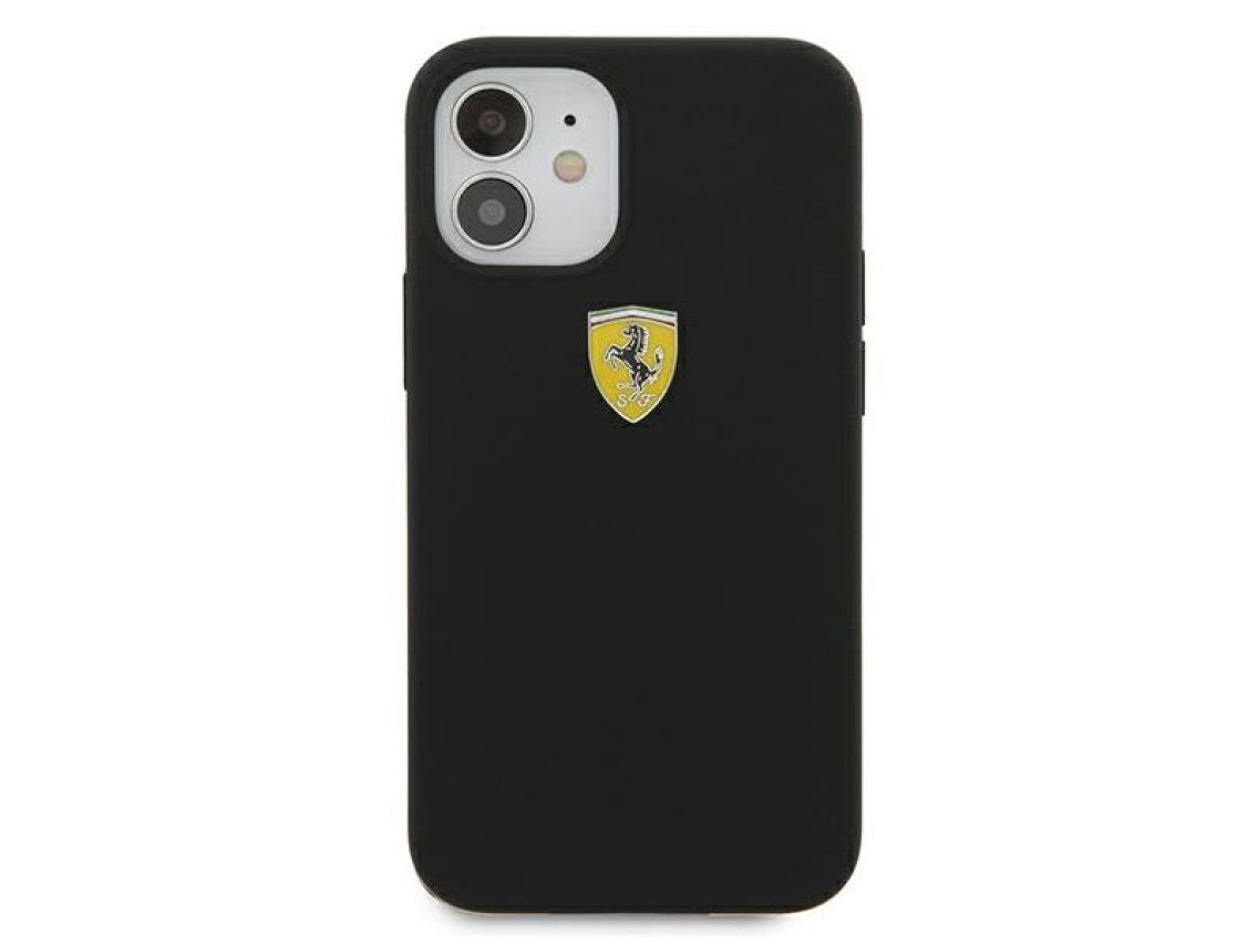 Funda rígida Ferrari FESSIHCP12SBK para iPhone 12 mini de 5,4" en color negro/negro, de silicona On
