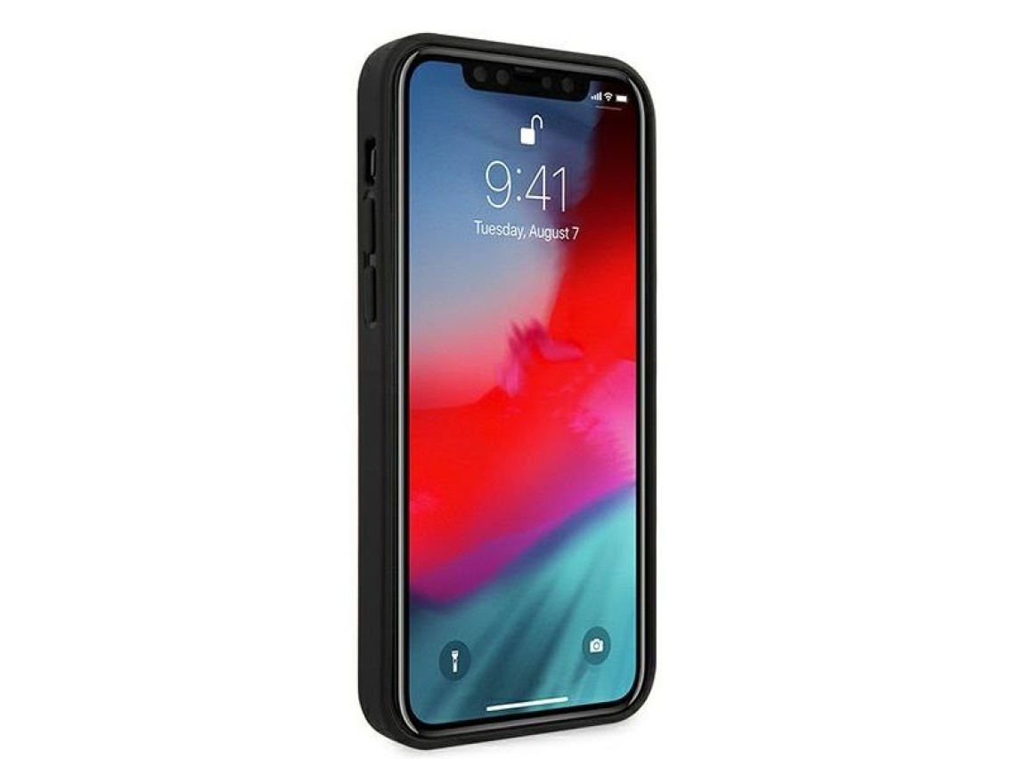 Funda rígida Ferrari FESPEHCP12MBK para iPhone 12/12 Pro de 6,1" negra/negra On Track perforada