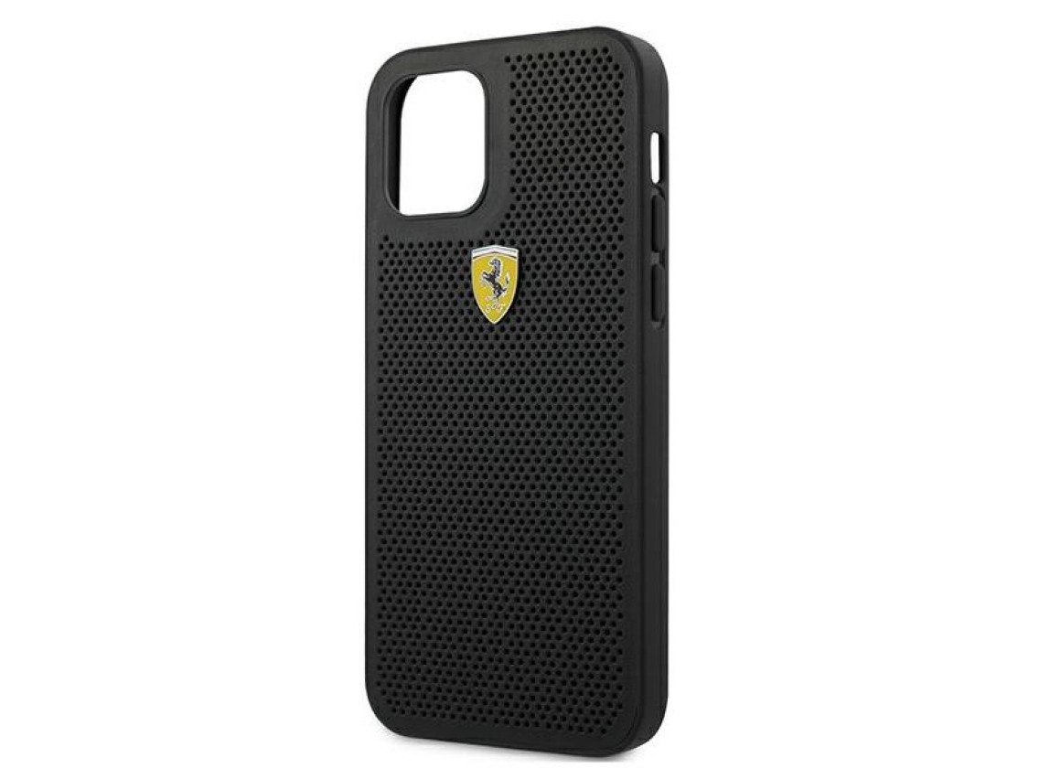 Funda rígida Ferrari FESPEHCP12MBK para iPhone 12/12 Pro de 6,1" negra/negra On Track perforada