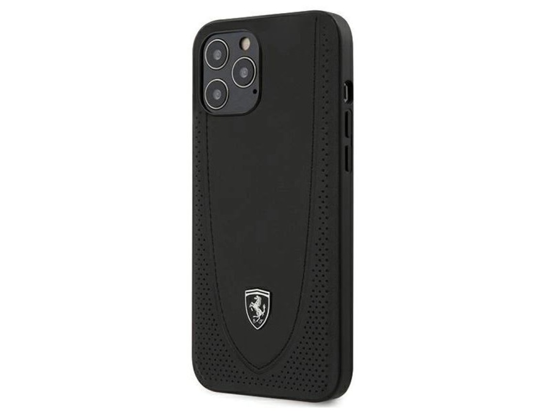 Funda rígida Ferrari FEOGOHCP12LBK para iPhone 12 Pro Max de 6,7" negra/negra Off Track Perforated