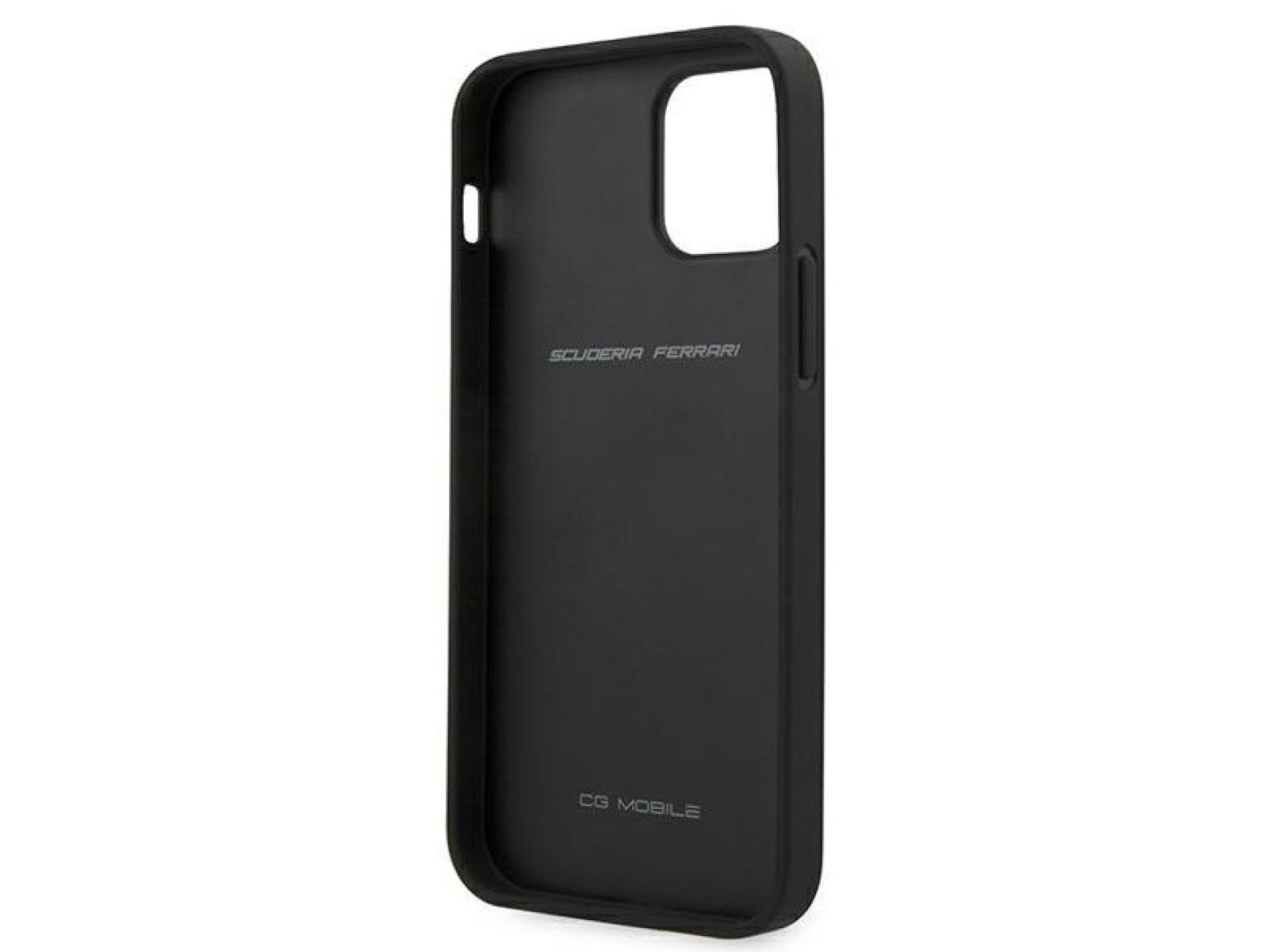 Funda rígida Ferrari FEOMSHCP12LBK para iPhone 12 Pro Max, color negro/negro, con franja de cuero y