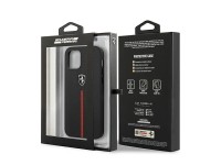 Funda rígida Ferrari FEOMSHCP12LBK para iPhone 12 Pro Max, color negro/negro, con franja de cuero y Funda rígida Ferrari FEOMSHCP12LBK para iPhone 12 Pro Max, color negro/negro, con franja de cuero y