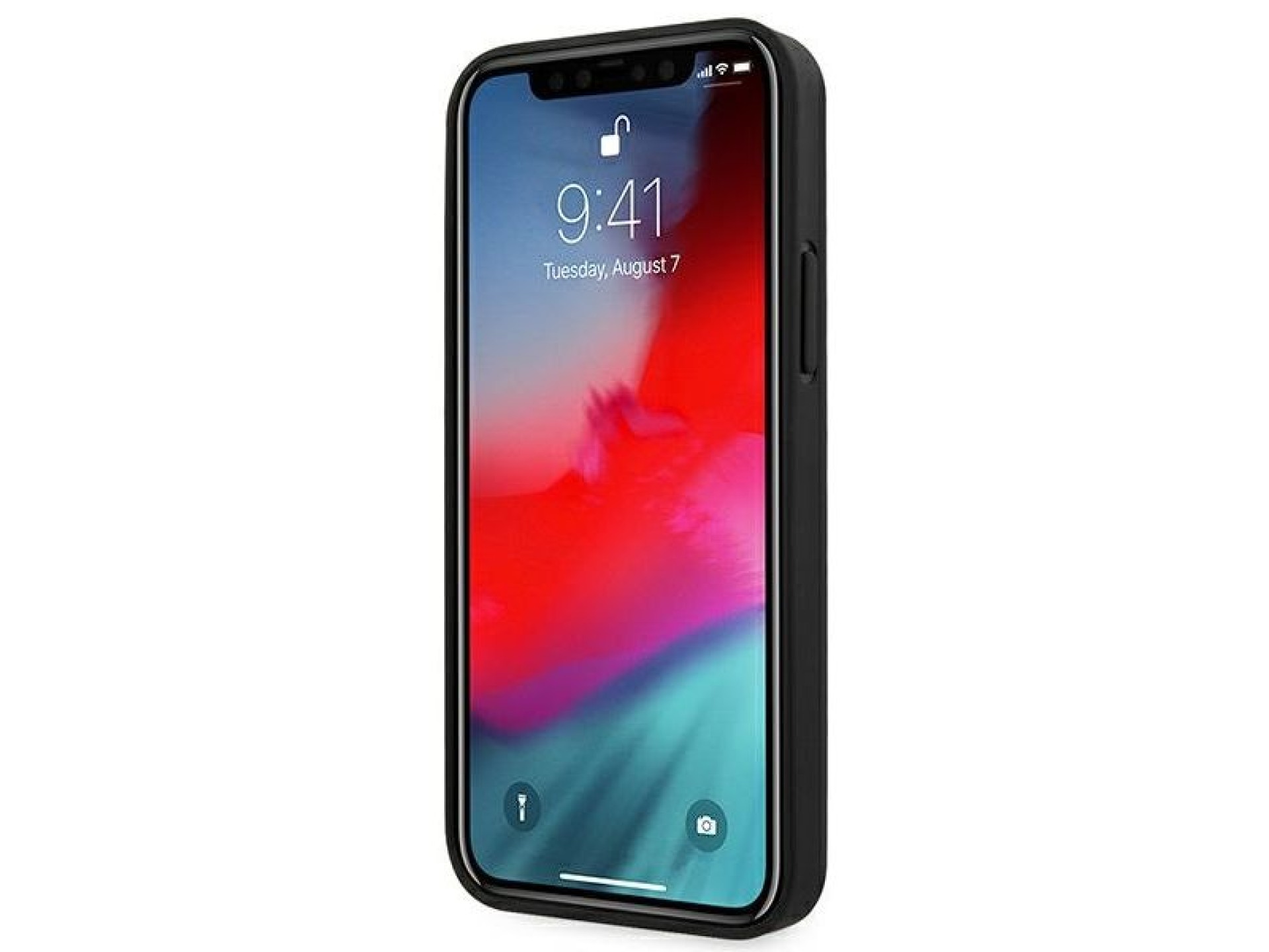 Funda rígida Ferrari FEOMSHCP12LBK para iPhone 12 Pro Max, color negro/negro, con franja de cuero y